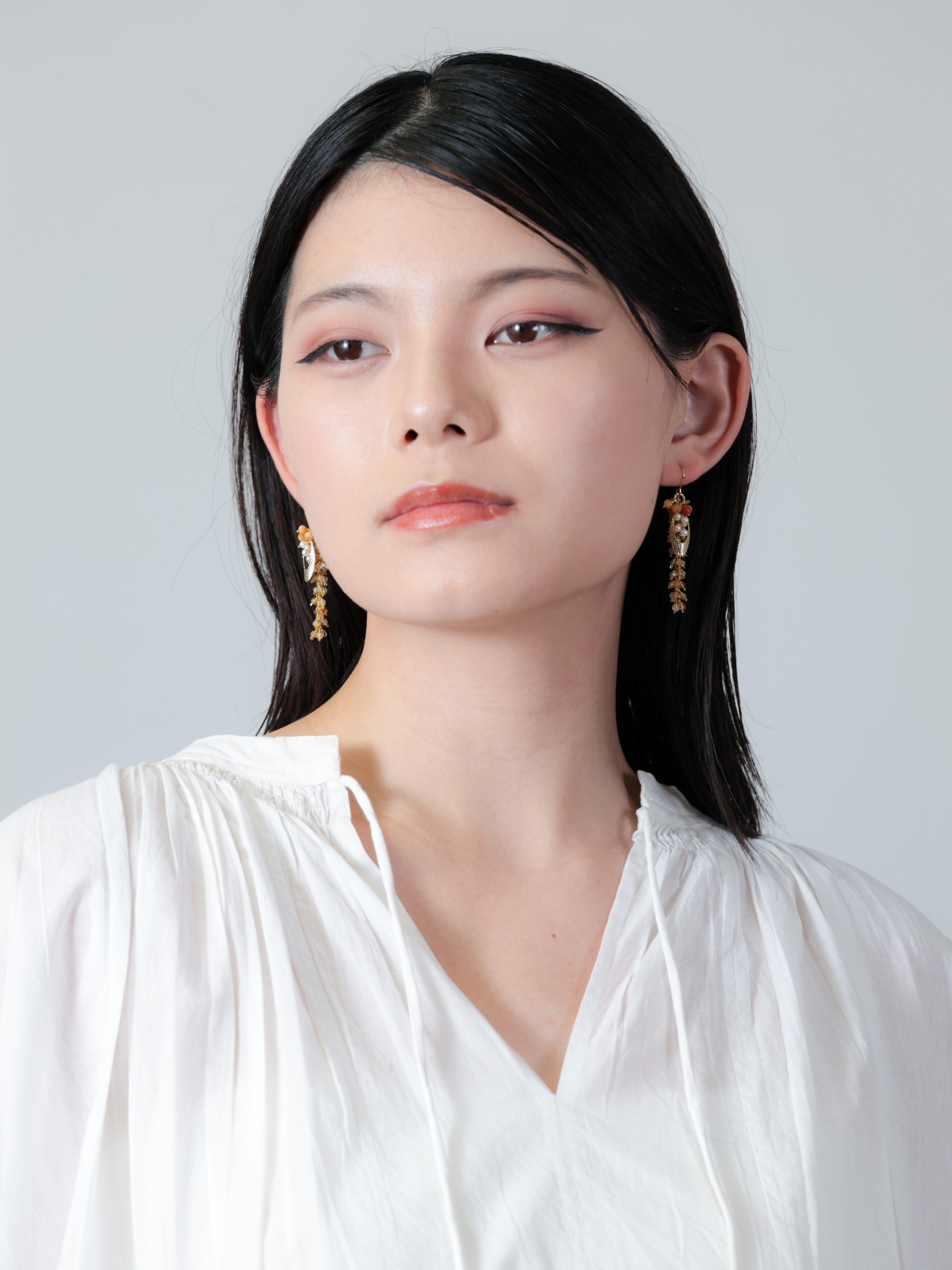 LUCINE シトリン × 赤瑪瑙 ヴィンテージ風 ロングピアス/イヤリング
