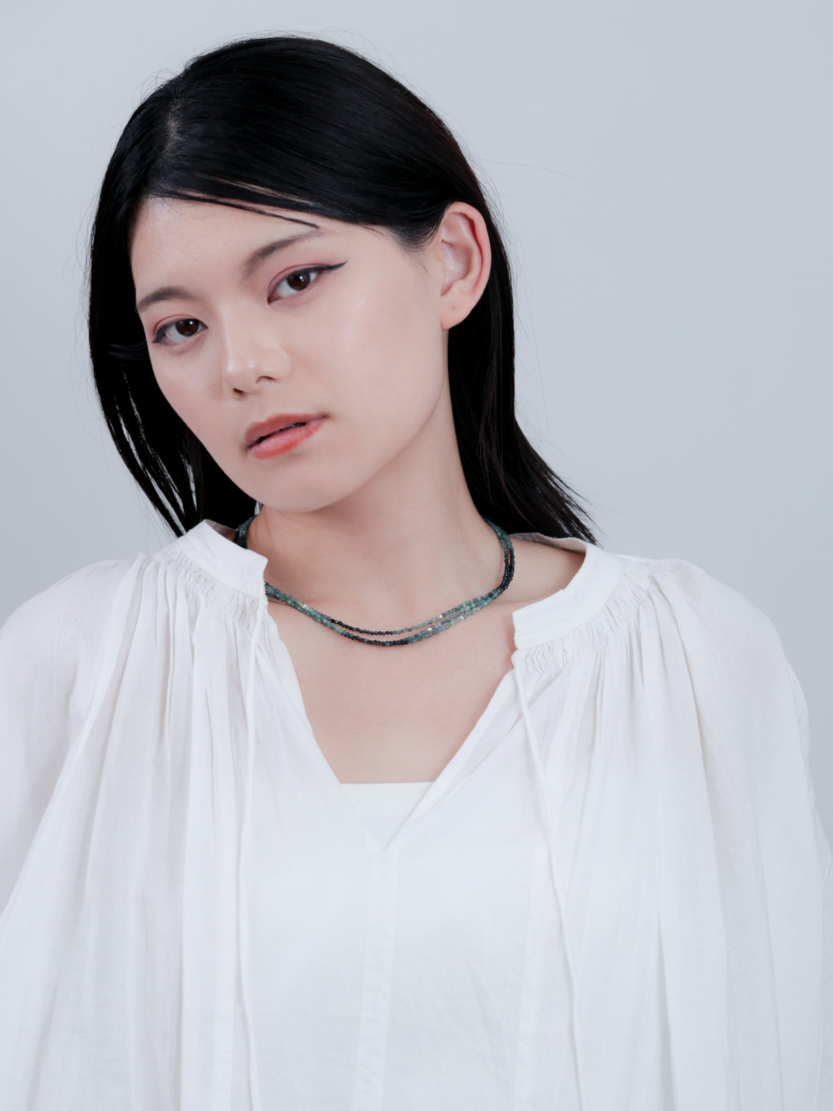 天然石 3連ネックレス〈繊細な重ね付け〉希少 ブルートルマリン（インディコライト）／ ガーネット SV925｜神戸アトリエ LUCINE