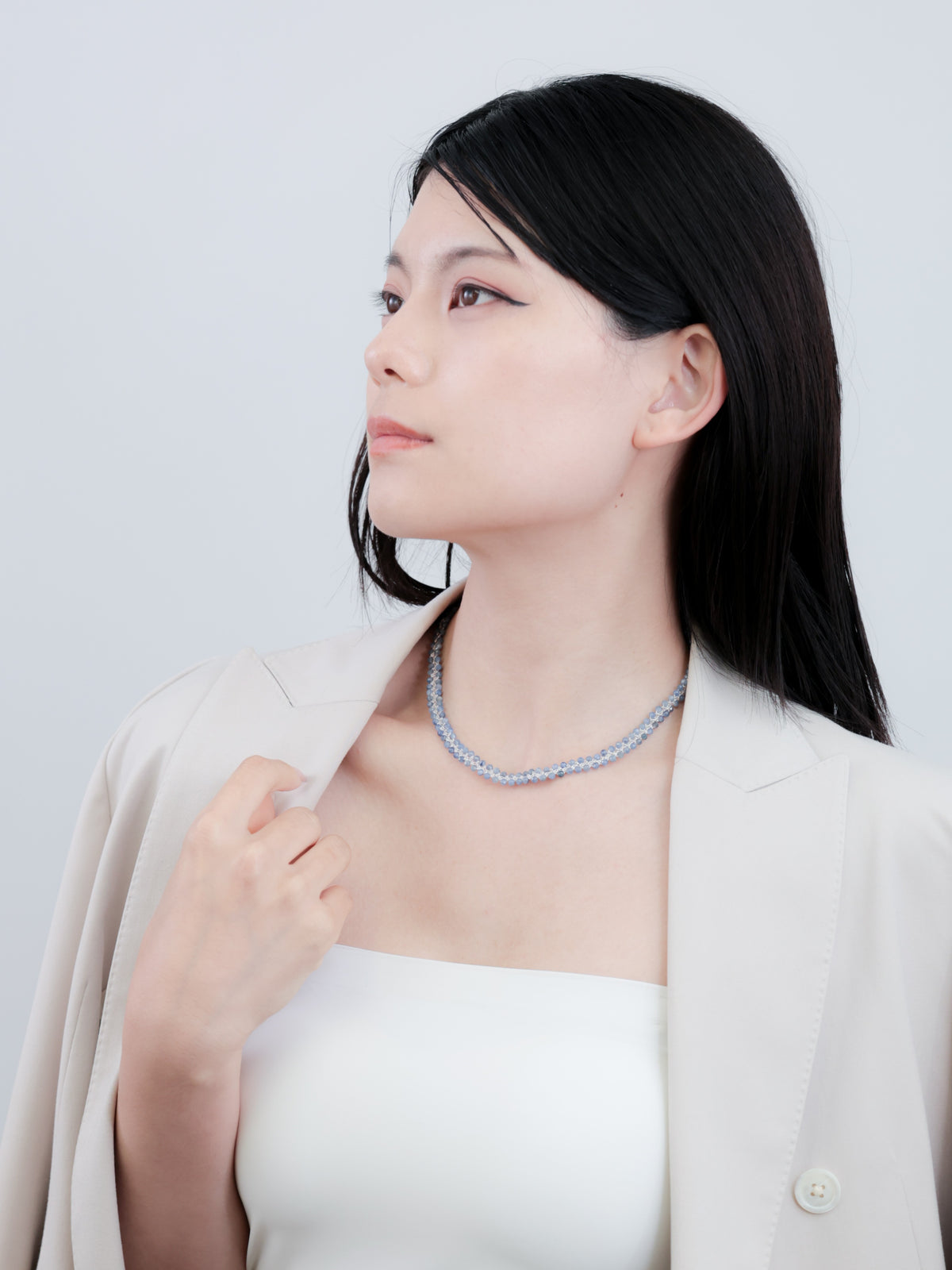 カイヤナイト クロッシェ ショートネックレス〈氷の華〉SV925 高輝度メタリックコード ／ 40cm 手仕事の梭編｜神戸アトリエ LUCINE