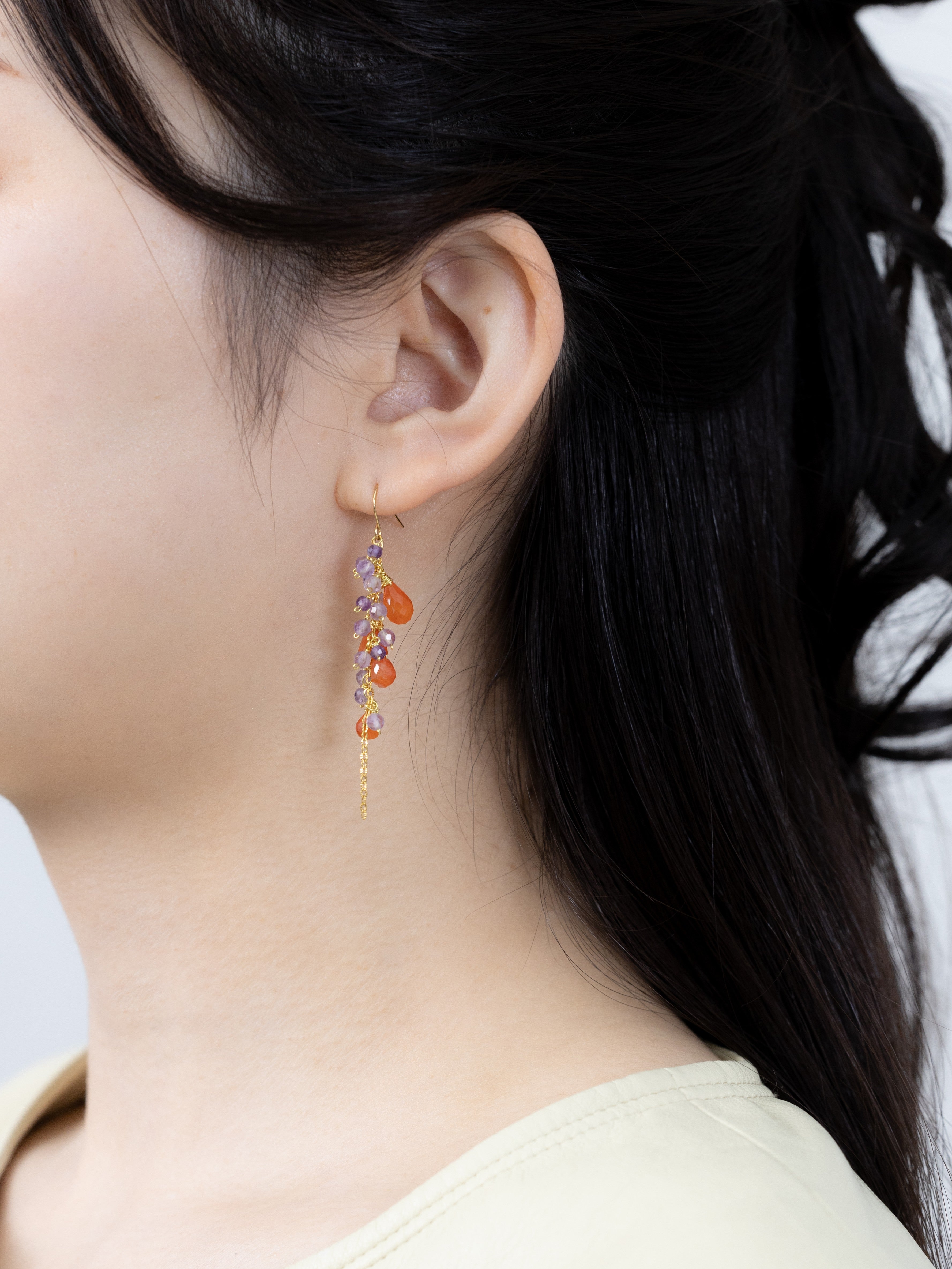 カーネリアン＆アメジスト ロングピアス〈夕暮れの彩り〉イヤリング