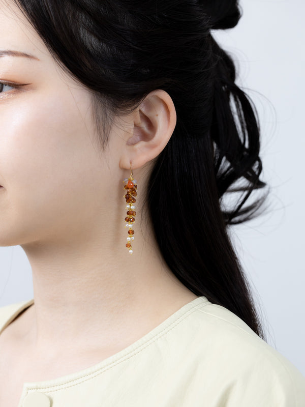 マンダリンガーネット × 淡水パール ロングピアス/イヤリング - 【太陽の果実】金具変更可