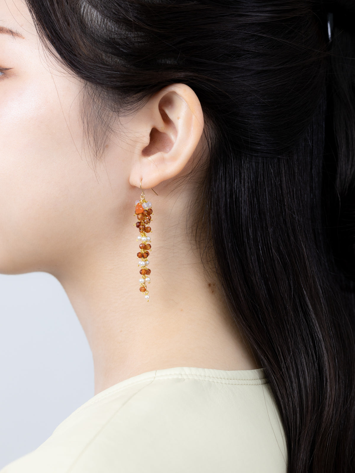 マンダリンガーネット × 淡水パール ロングピアス/イヤリング - 【太陽の果実】金具変更可