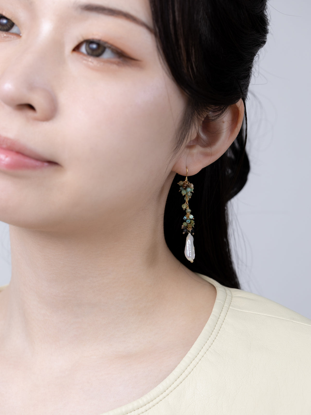 ターコイズ & バロックパール 揺れる ピアス〈大地と海の間〉- シックなアースカラー / 12月・6月誕生石 14kgf イヤリング変更可