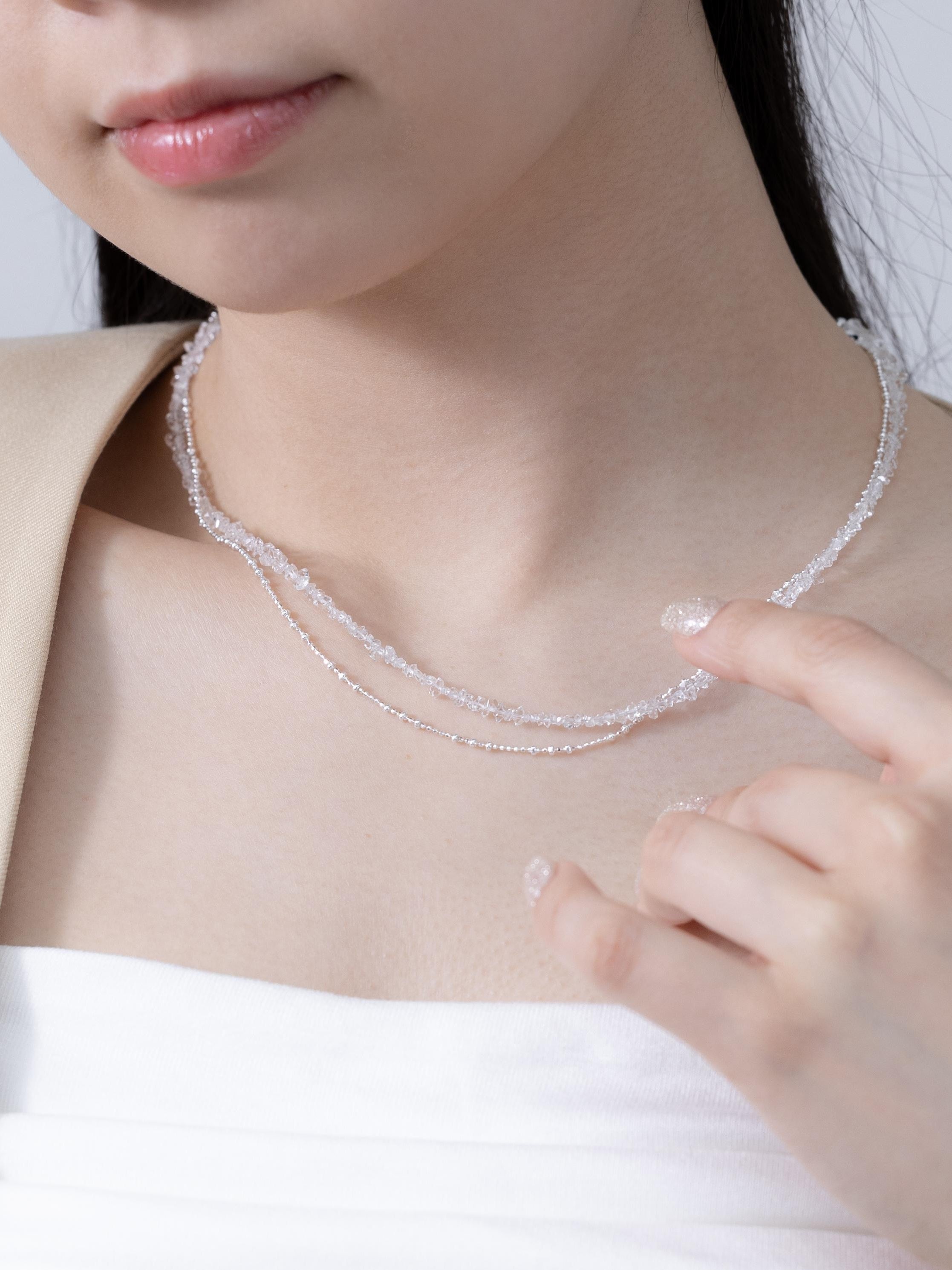 超輝きカット白水晶ネックレス 2WAYチェーン 希少石 フェナカイト 2連ネックレス〈天使の煌めき〉SV925 高波動