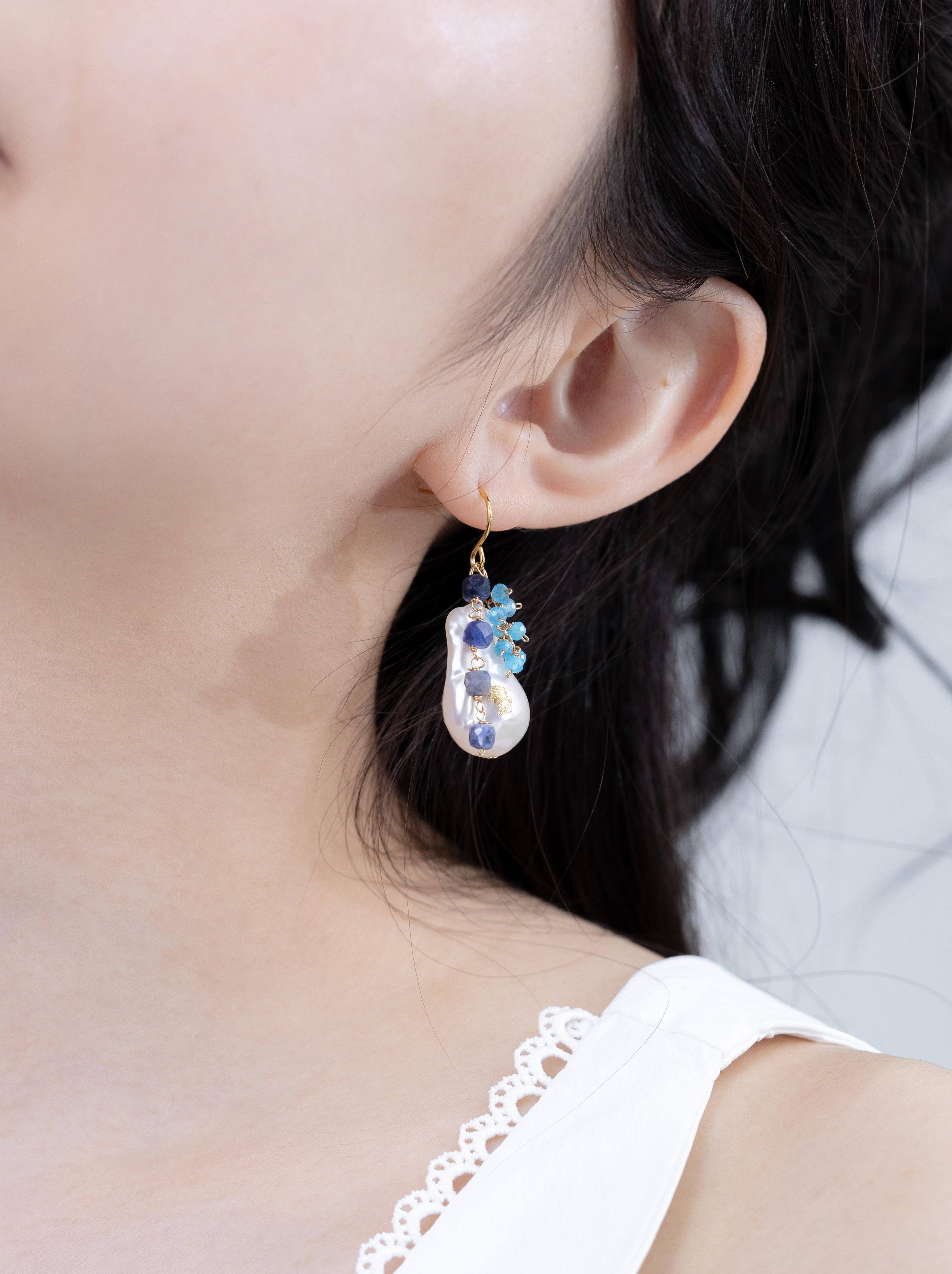 LUCINE バロックパール × ブルー天然石 ピアス/イヤリング - 【人魚の
