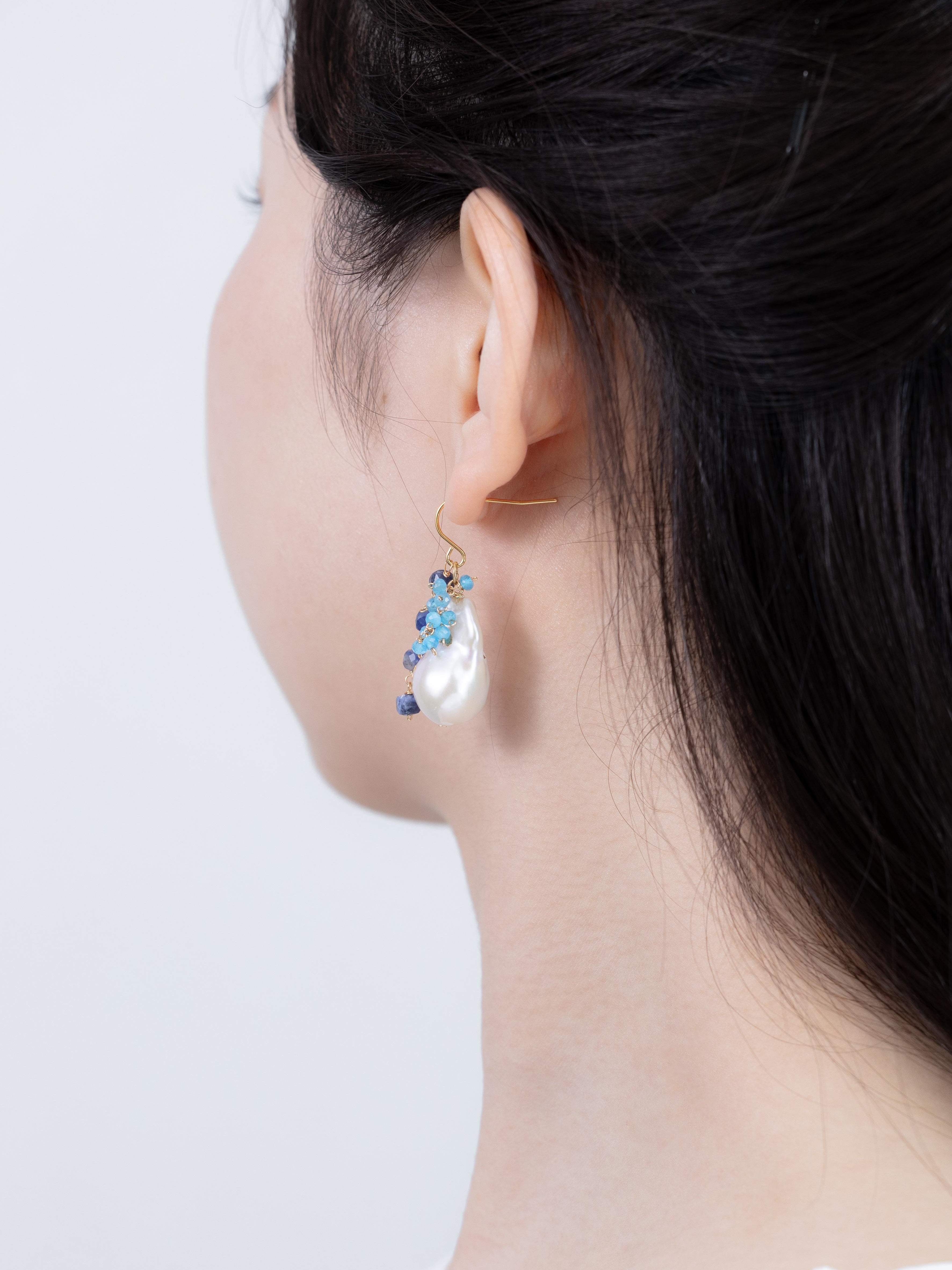 LUCINE バロックパール × ブルー天然石 ピアス/イヤリング - 【人魚の