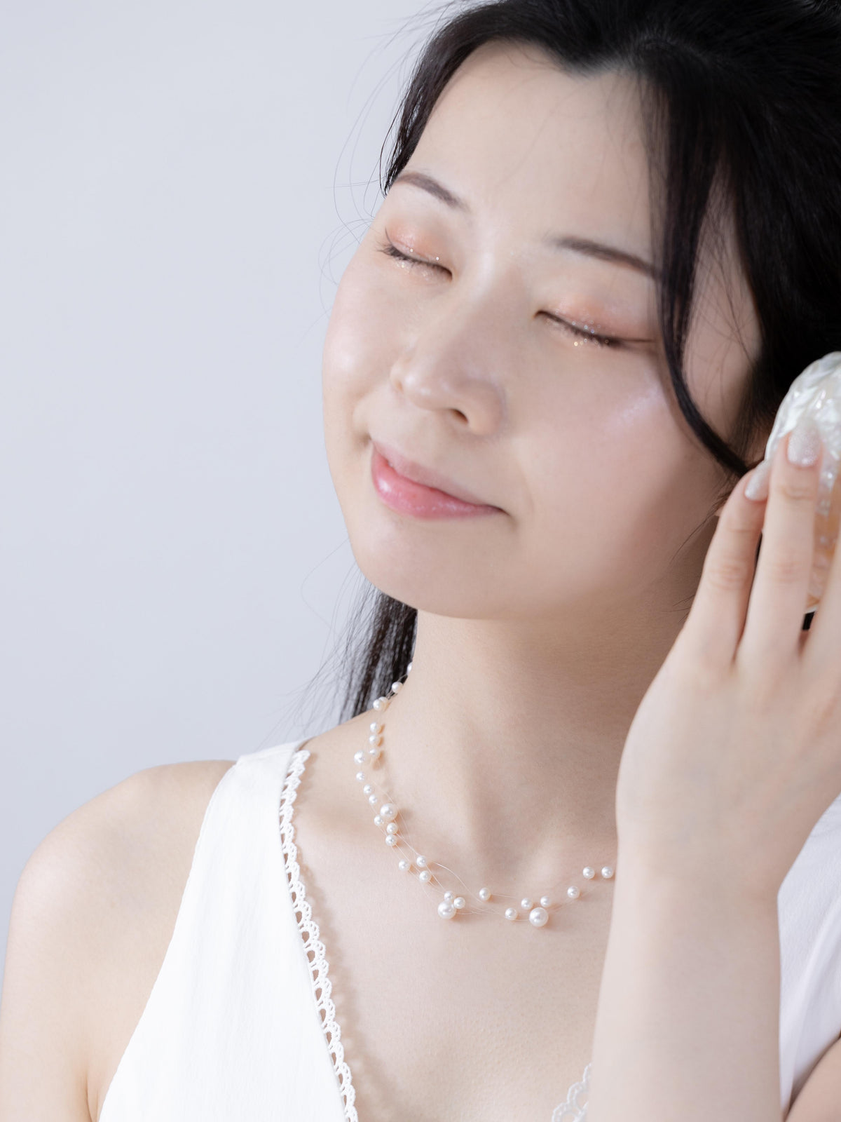 淡水パール イリュージョン ネックレス - 素肌に浮かぶ泡 / 6月誕生石 SV925 留め具