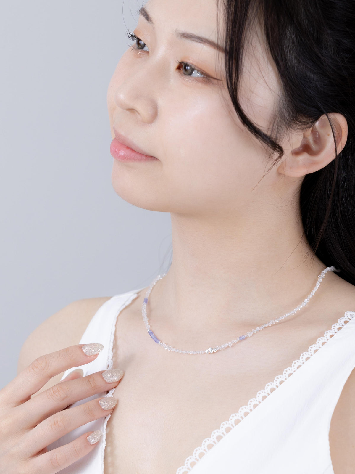 ハーキマーダイヤモンド × タンザナイト ネックレス〈朝露のしずく〉SV925 ／ 12月誕生石｜神戸アトリエ LUCINE