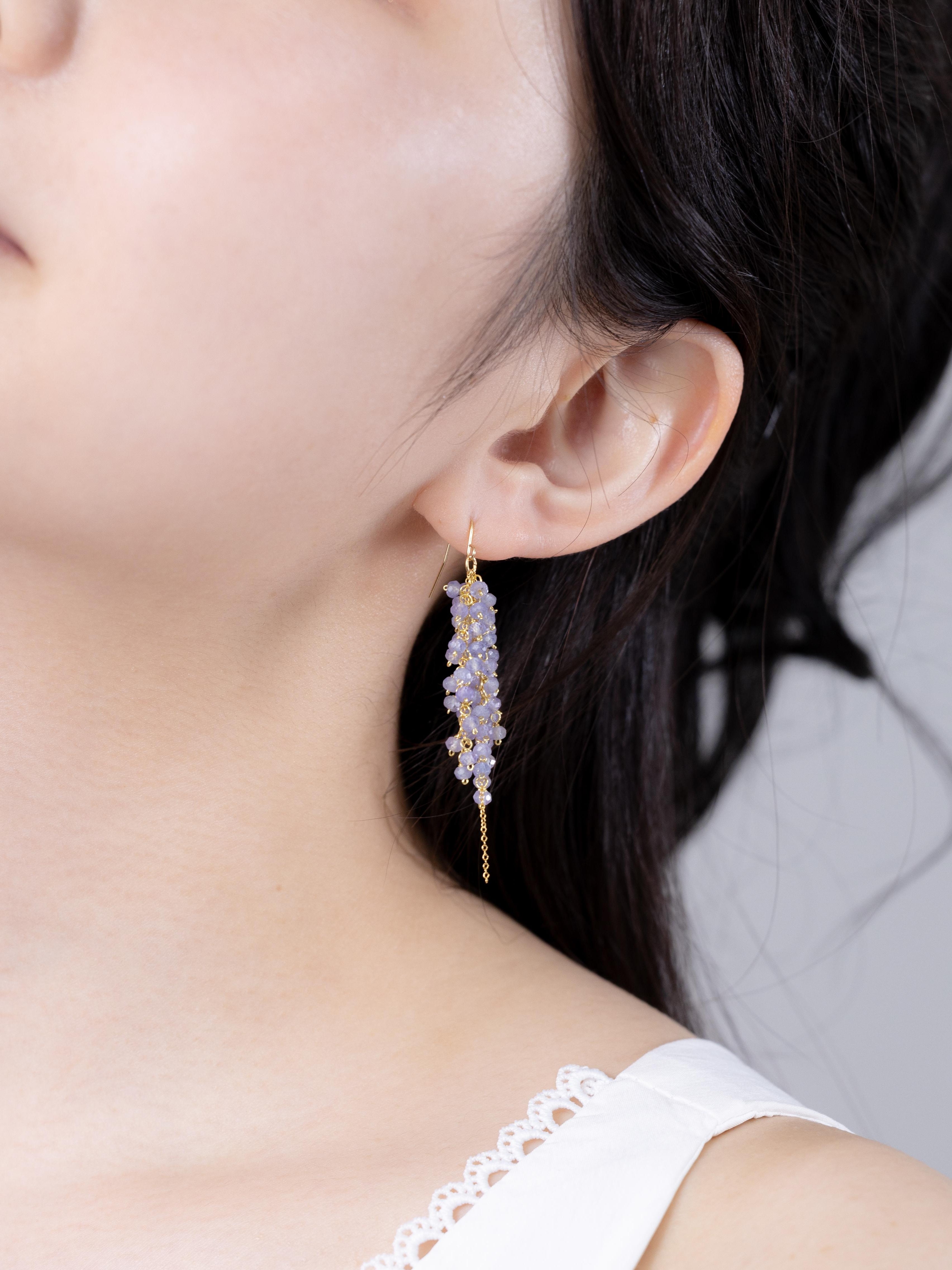 Kaya◆ロングペアシェイプ バイカラーフローライト×タンザナイトピアス タンザナイト ピアス｜ロング – LUCINE