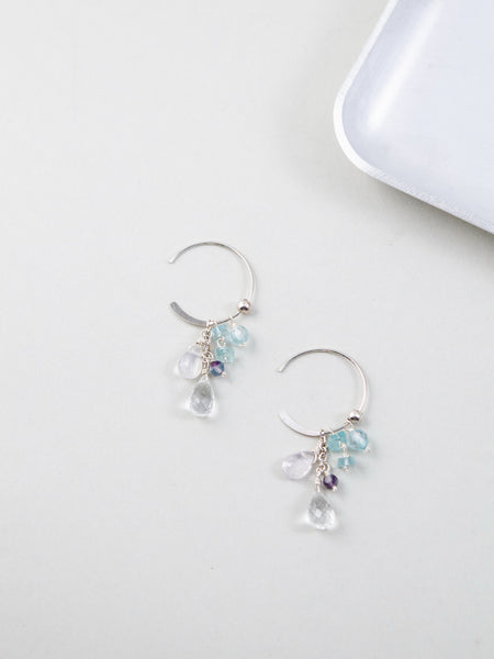 LUCINE アクアマリン & ローズクォーツ フープピアス - 【天使の