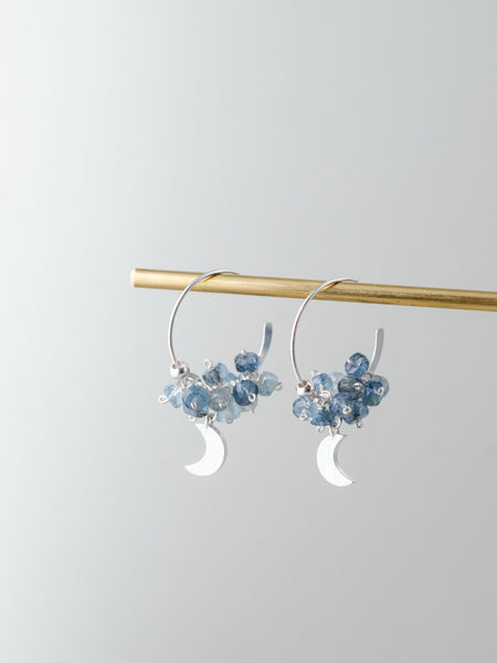 LUCINE アクアマリン & 三日月 フープピアス - 【月夜の雫】房状の