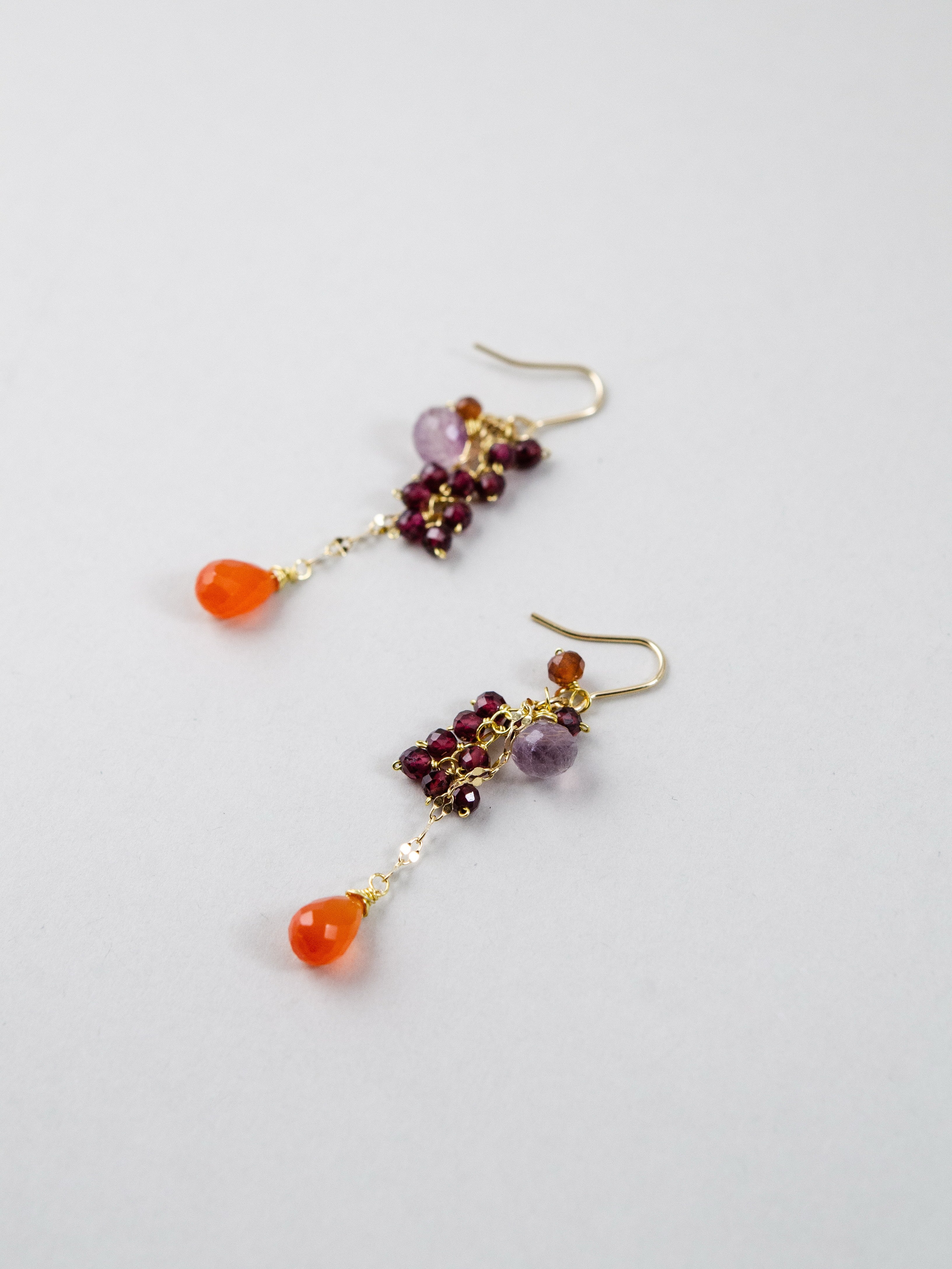 【1月誕生石】実りの果実。ガーネット & カーネリアンピアス｜アレルギー対応