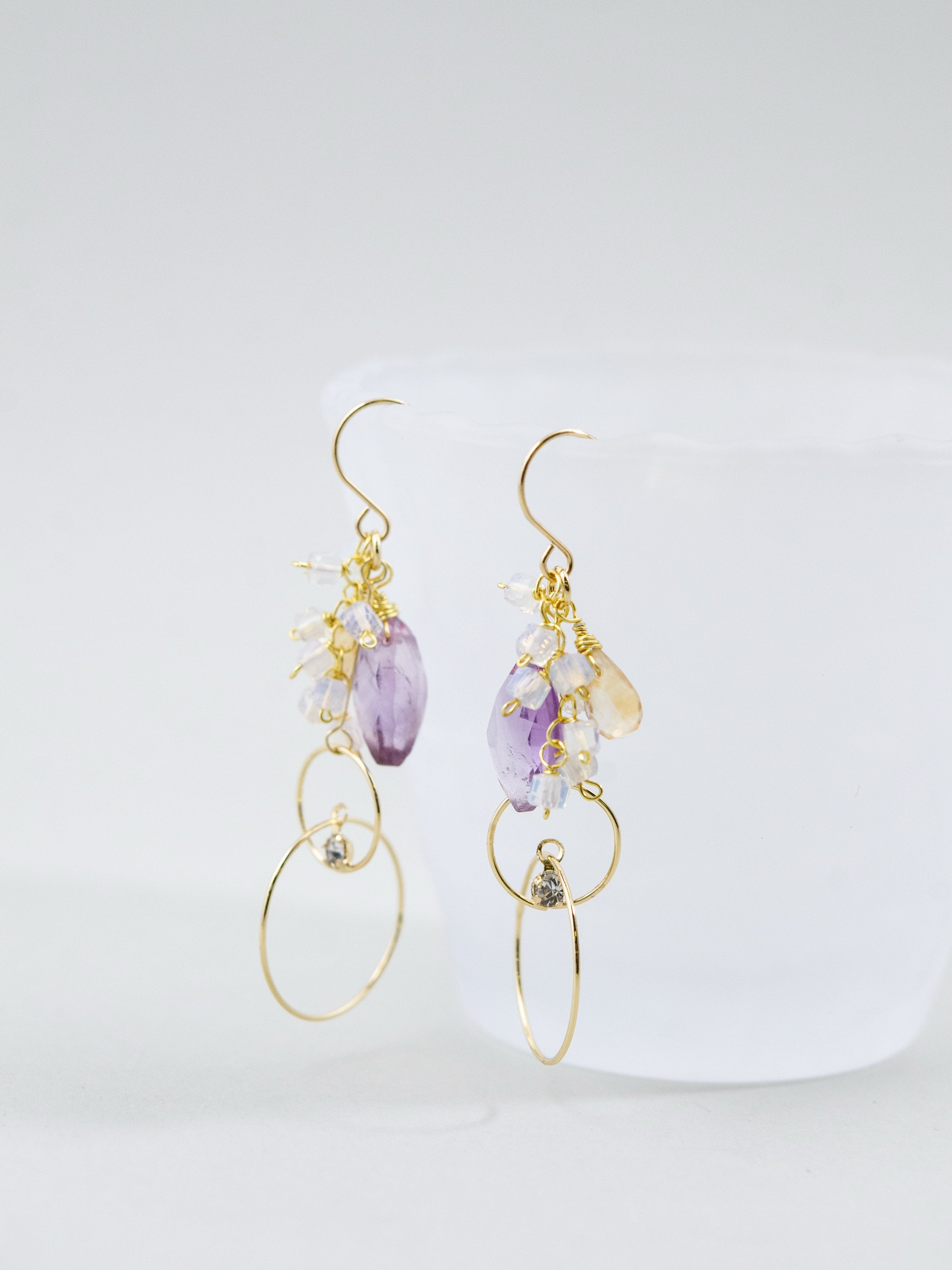 【2月誕生石】癒しのラベンダーアメジスト & オパール・シトリンフープピアス｜アレルギー対応