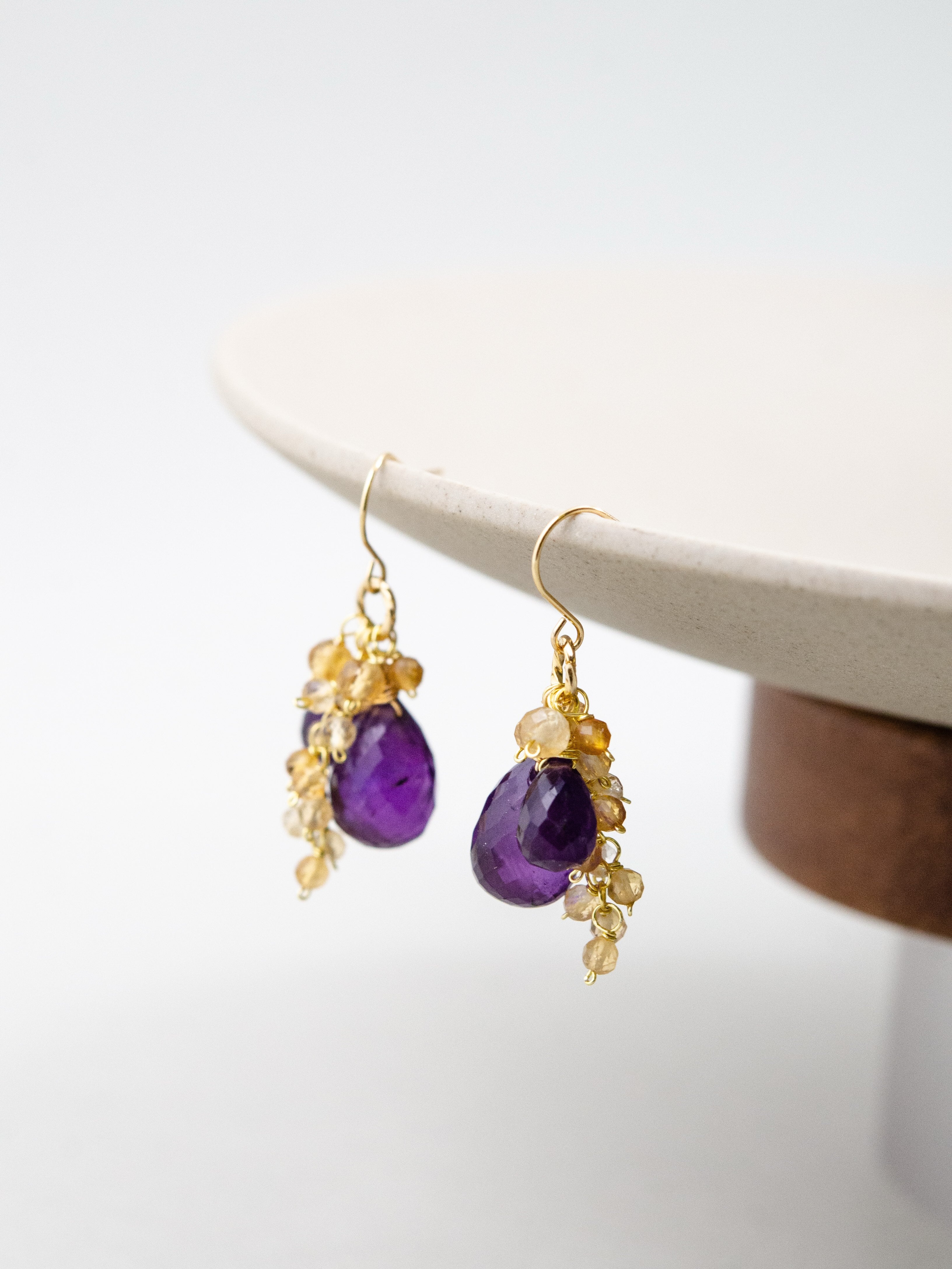 【2月誕生石】アメジスト & シトリン ピアス | 高貴な紫と金の輝き (14KGF/316L)