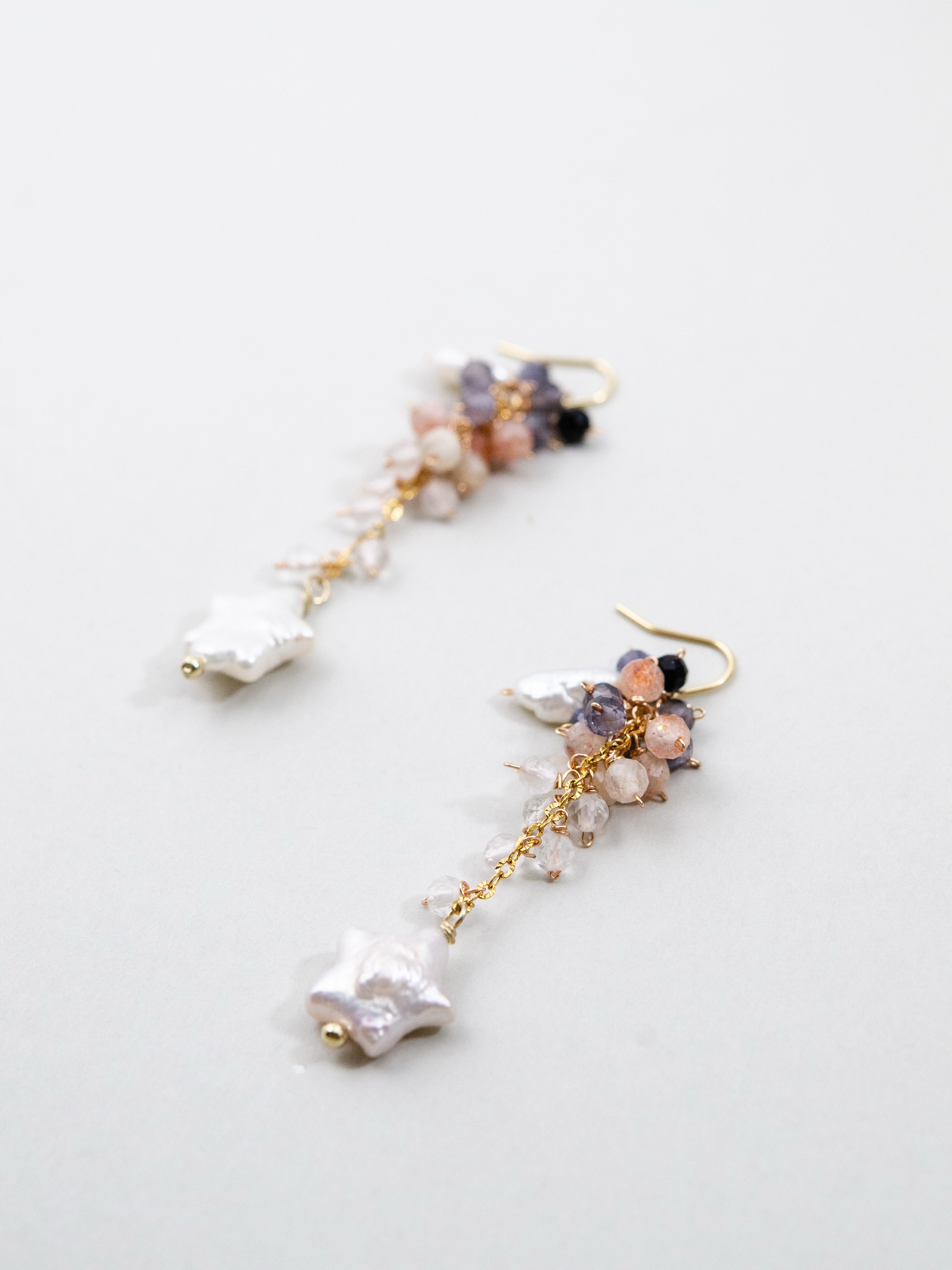 【夜空の物語】星形パール & アイオライト・サンストーンピアス｜アレルギー対応