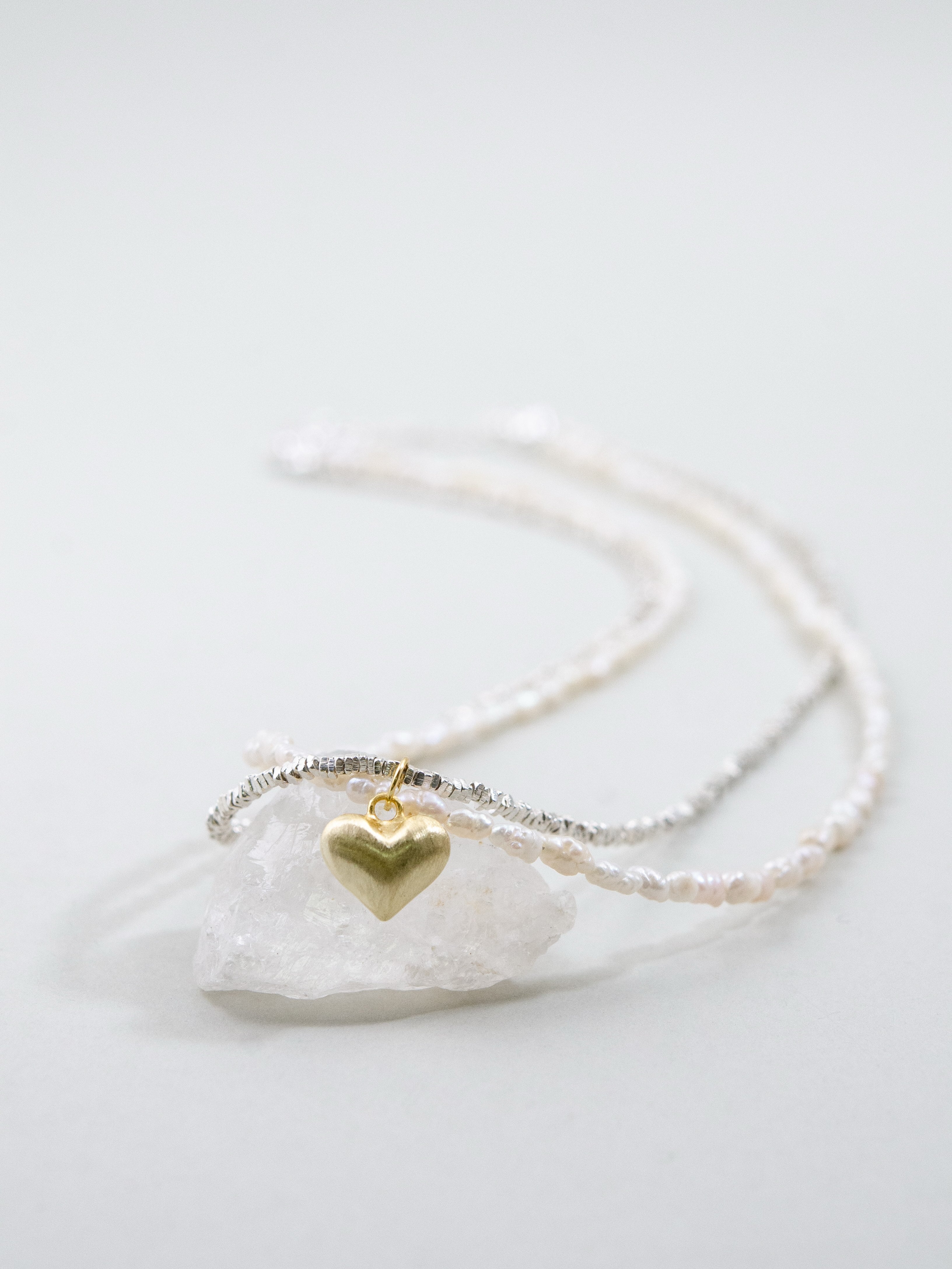 【6月 誕生石】淡水パール 2連 ネックレス | 華奢 ハートチャーム SV925