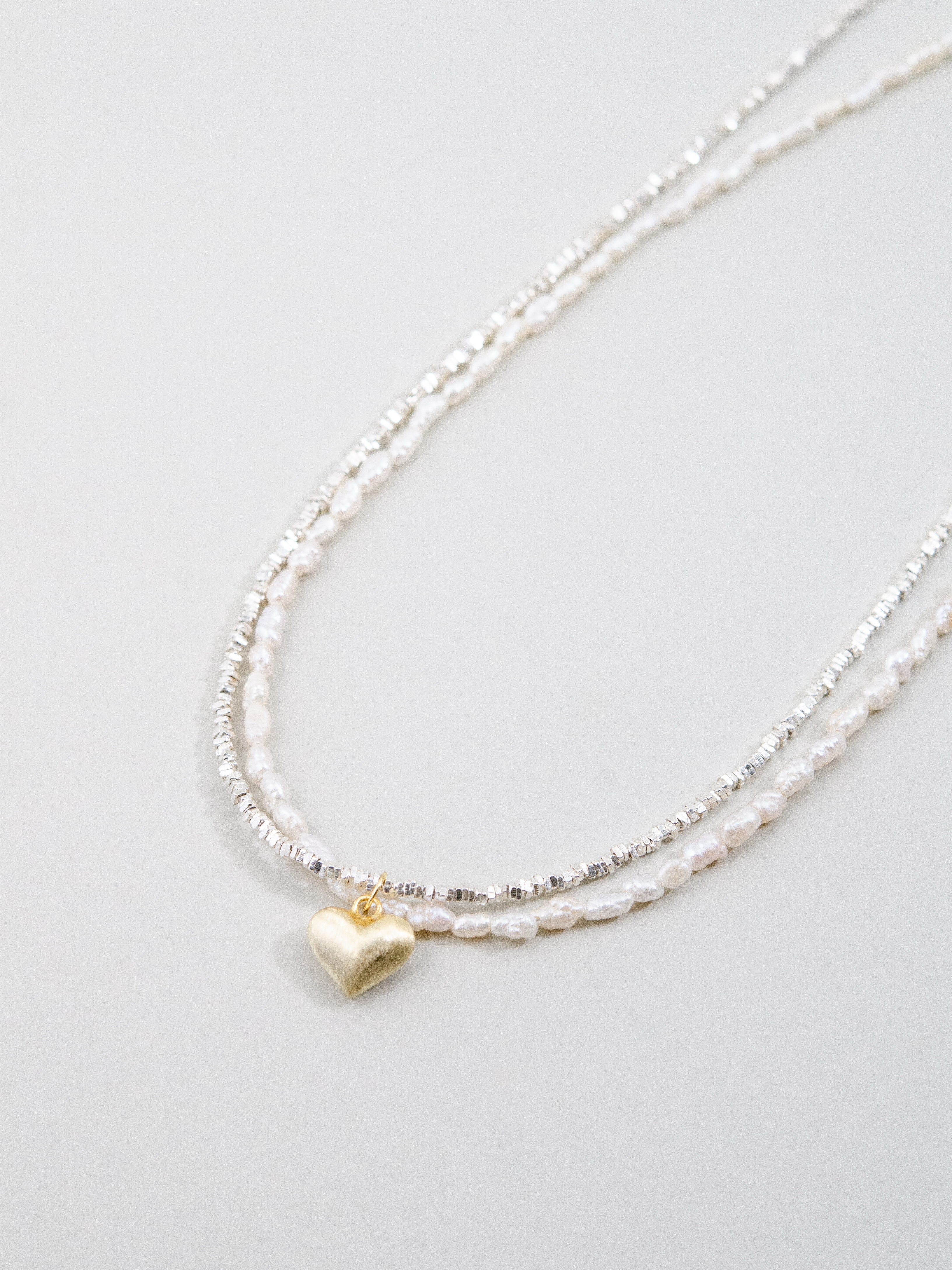 【6月 誕生石】淡水パール 2連 ネックレス | 華奢 ハートチャーム SV925