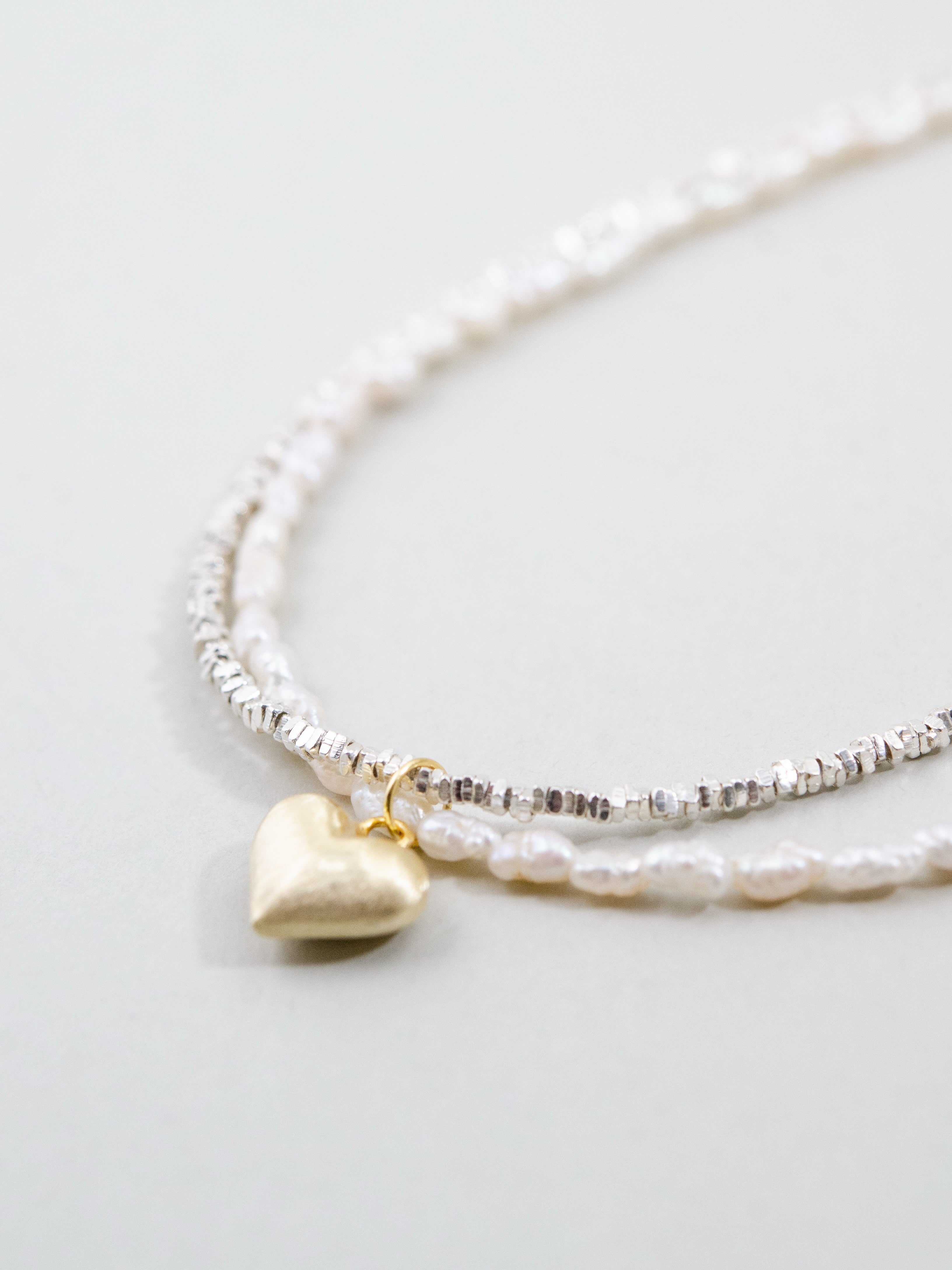 【6月 誕生石】淡水パール 2連 ネックレス | 華奢 ハートチャーム SV925