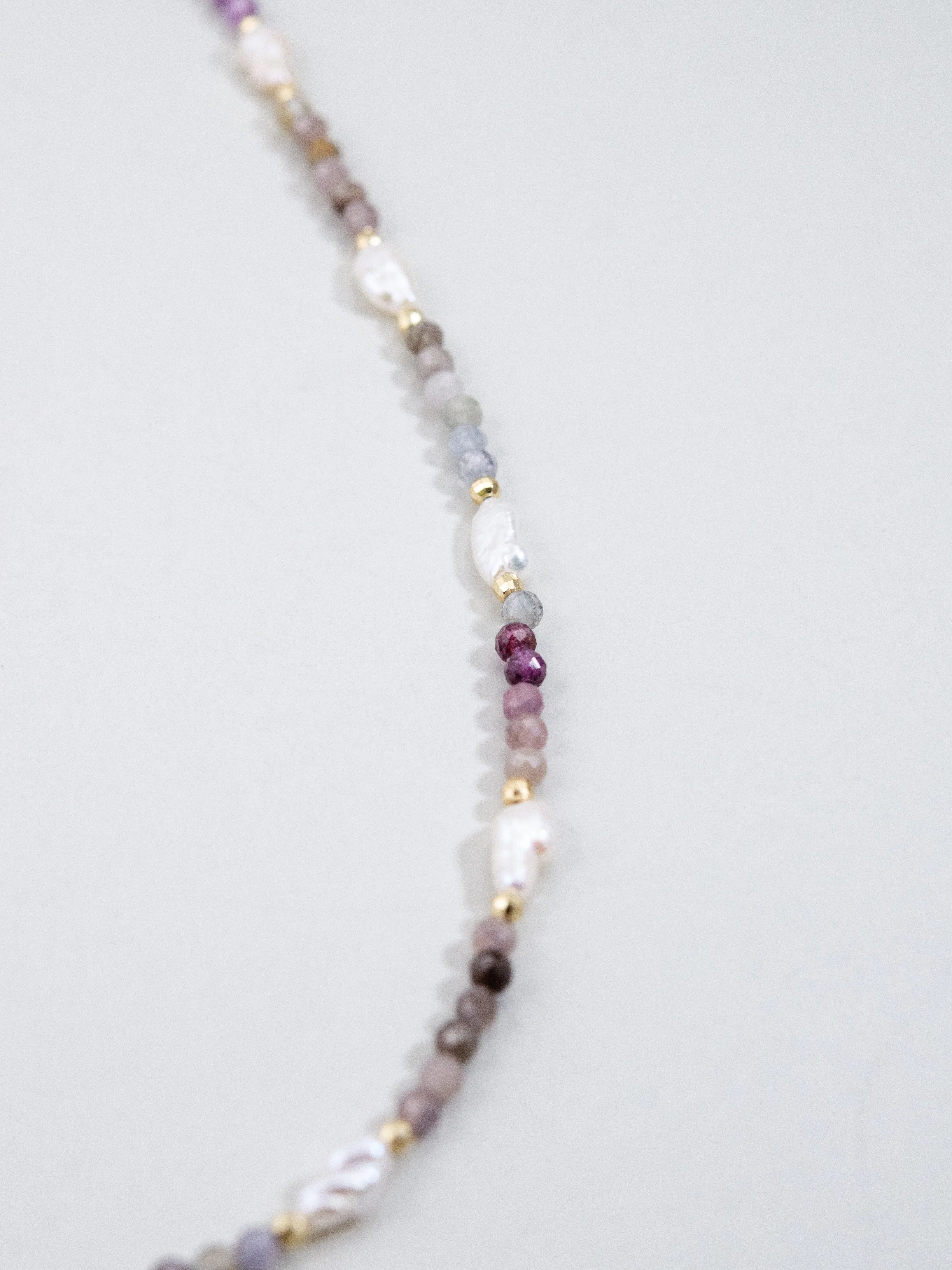 スピネル & 淡水パール ネックレス - 【マルチカラー】大人の遊び心 / 8月・6月誕生石 SV925 (K14GP)