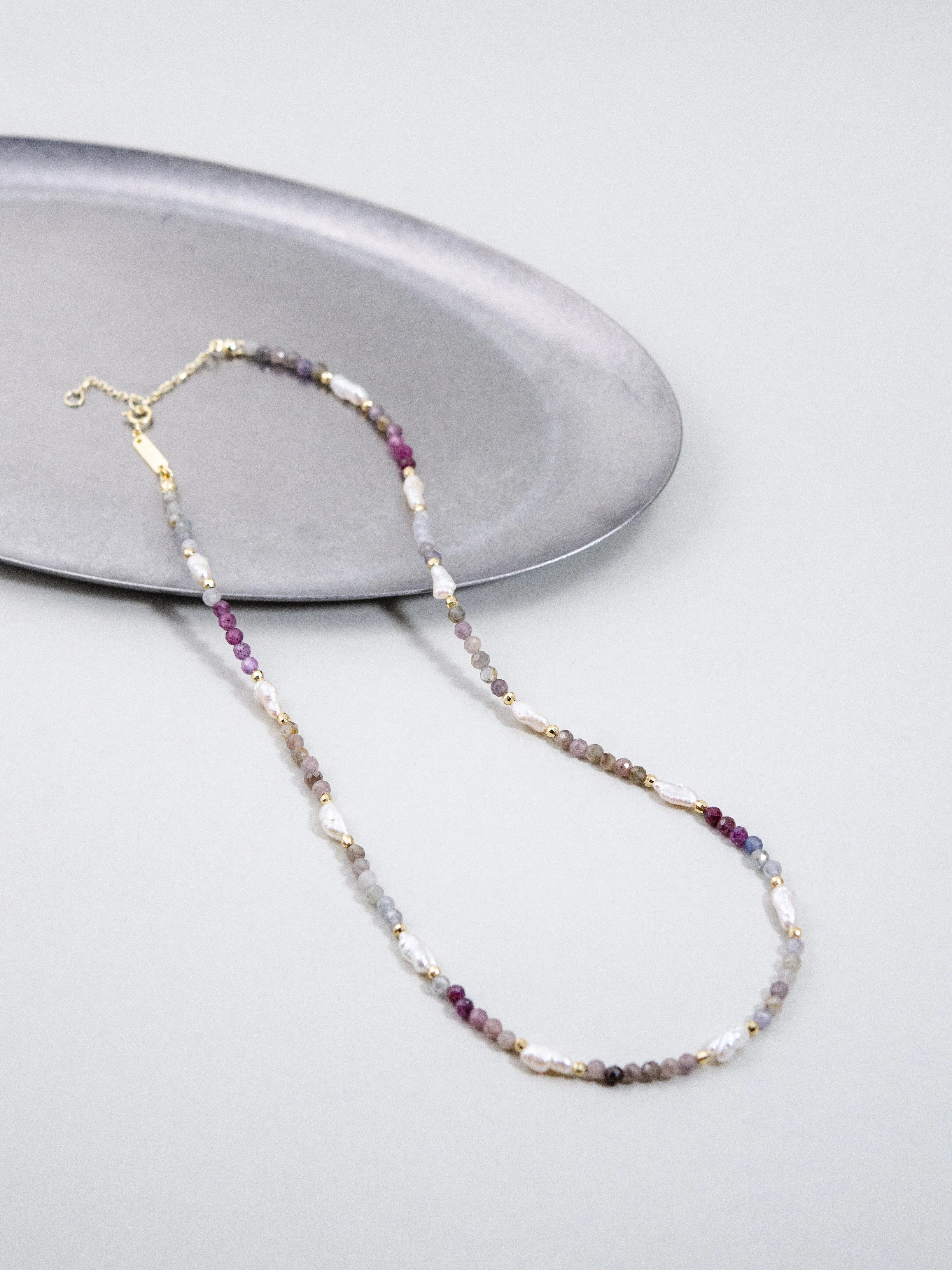 スピネル & 淡水パール ネックレス - 【マルチカラー】大人の遊び心 / 8月・6月誕生石 SV925 (K14GP)