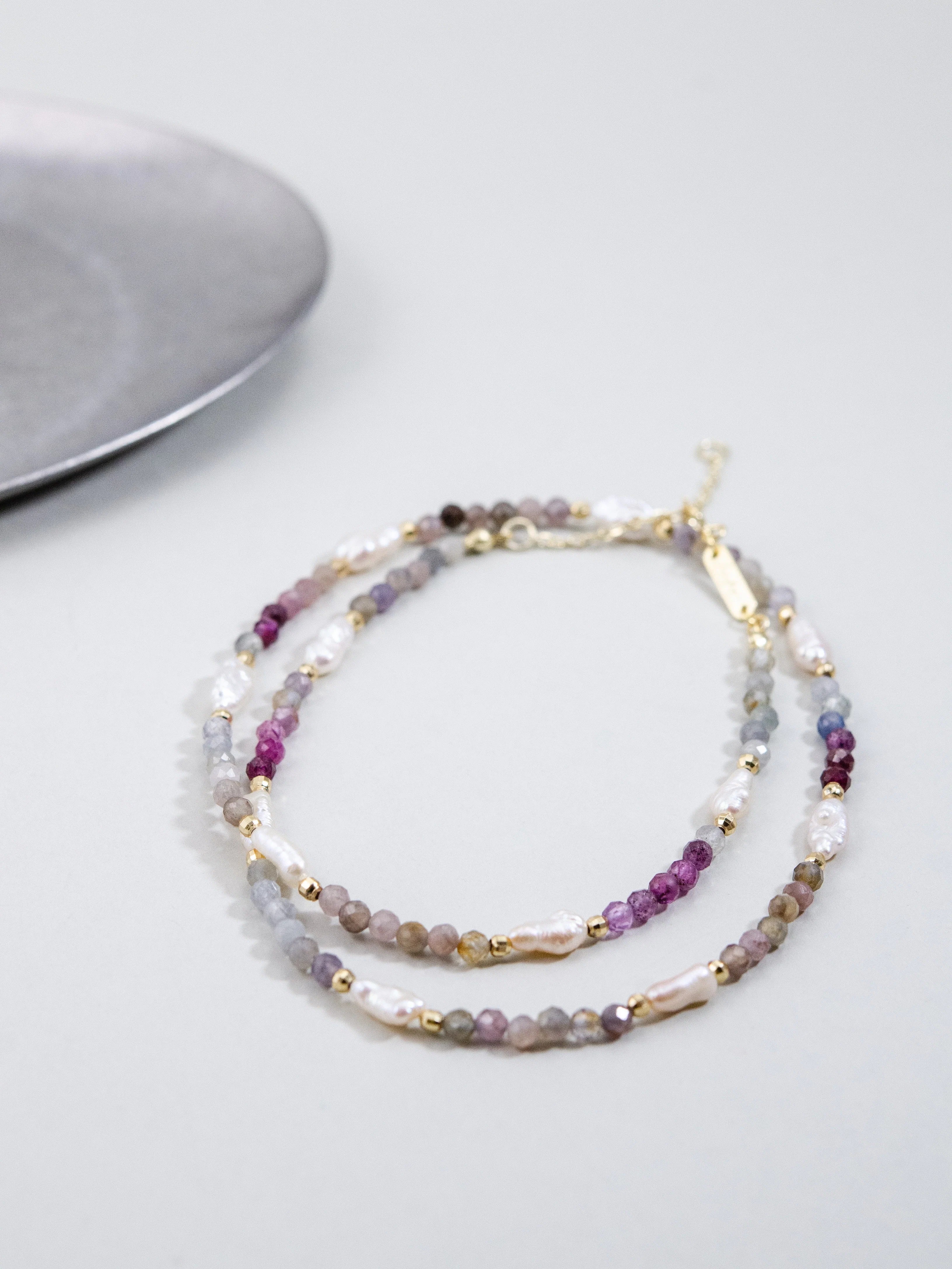 スピネル & 淡水パール ネックレス - 【マルチカラー】大人の遊び心 / 8月・6月誕生石 SV925 (K14GP)