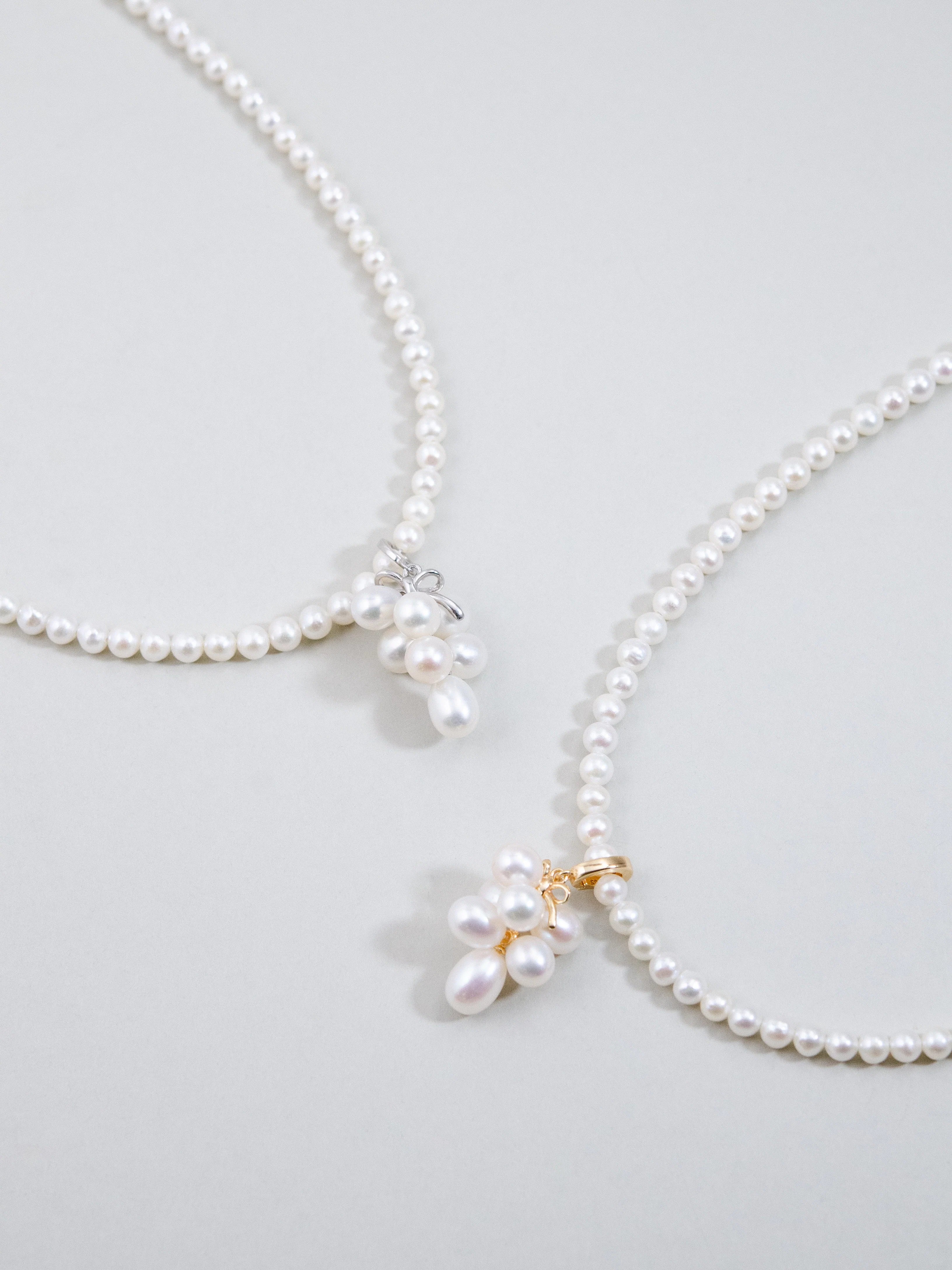 淡水パール ネックレス - 【2色展開】純白の房(ふさ) / ベビーパール & バロックパール 6月誕生石 SV925 (K14GP)