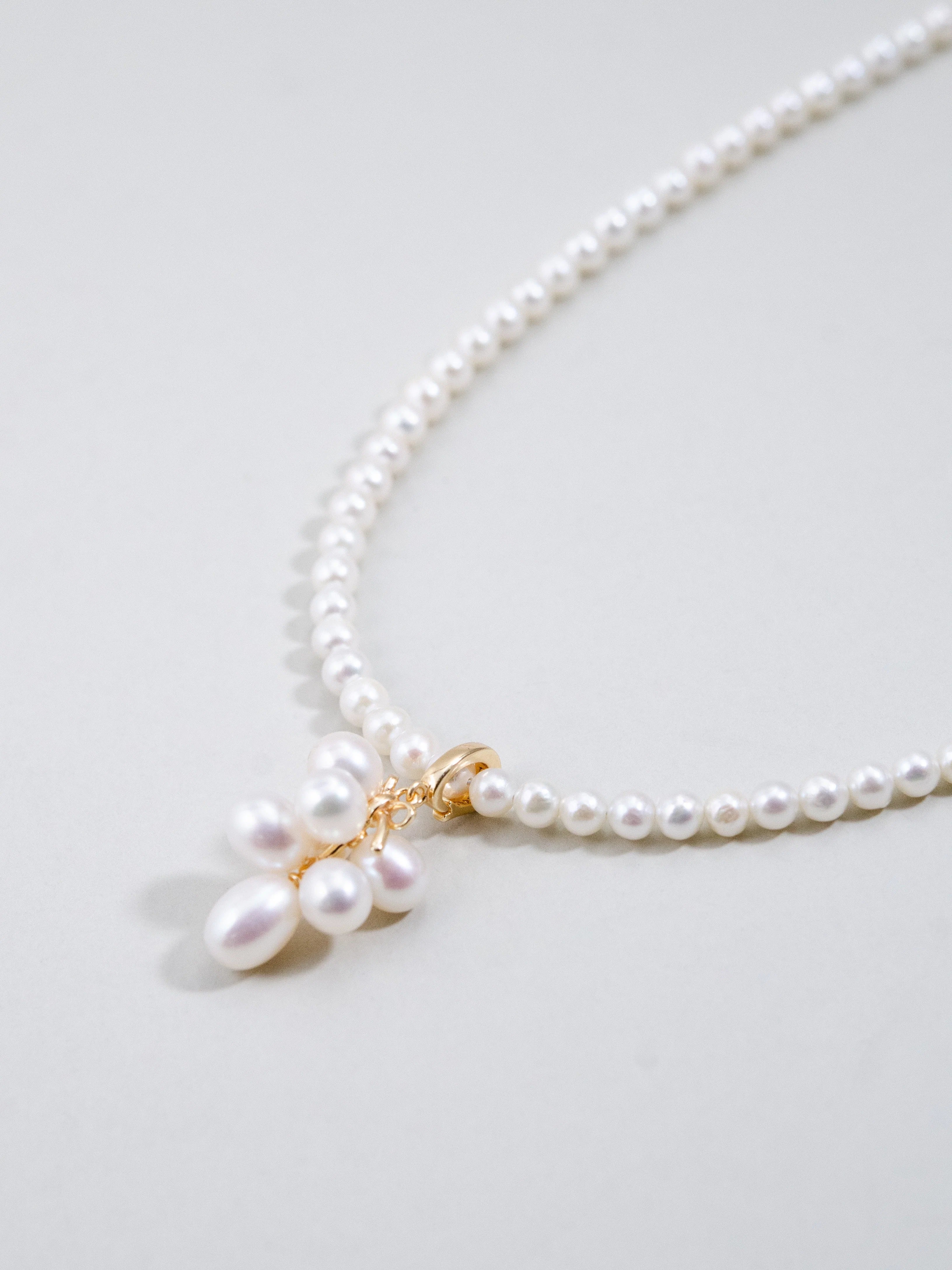 淡水パール ネックレス - 【2色展開】純白の房(ふさ) / ベビーパール & バロックパール 6月誕生石 SV925 (K14GP)