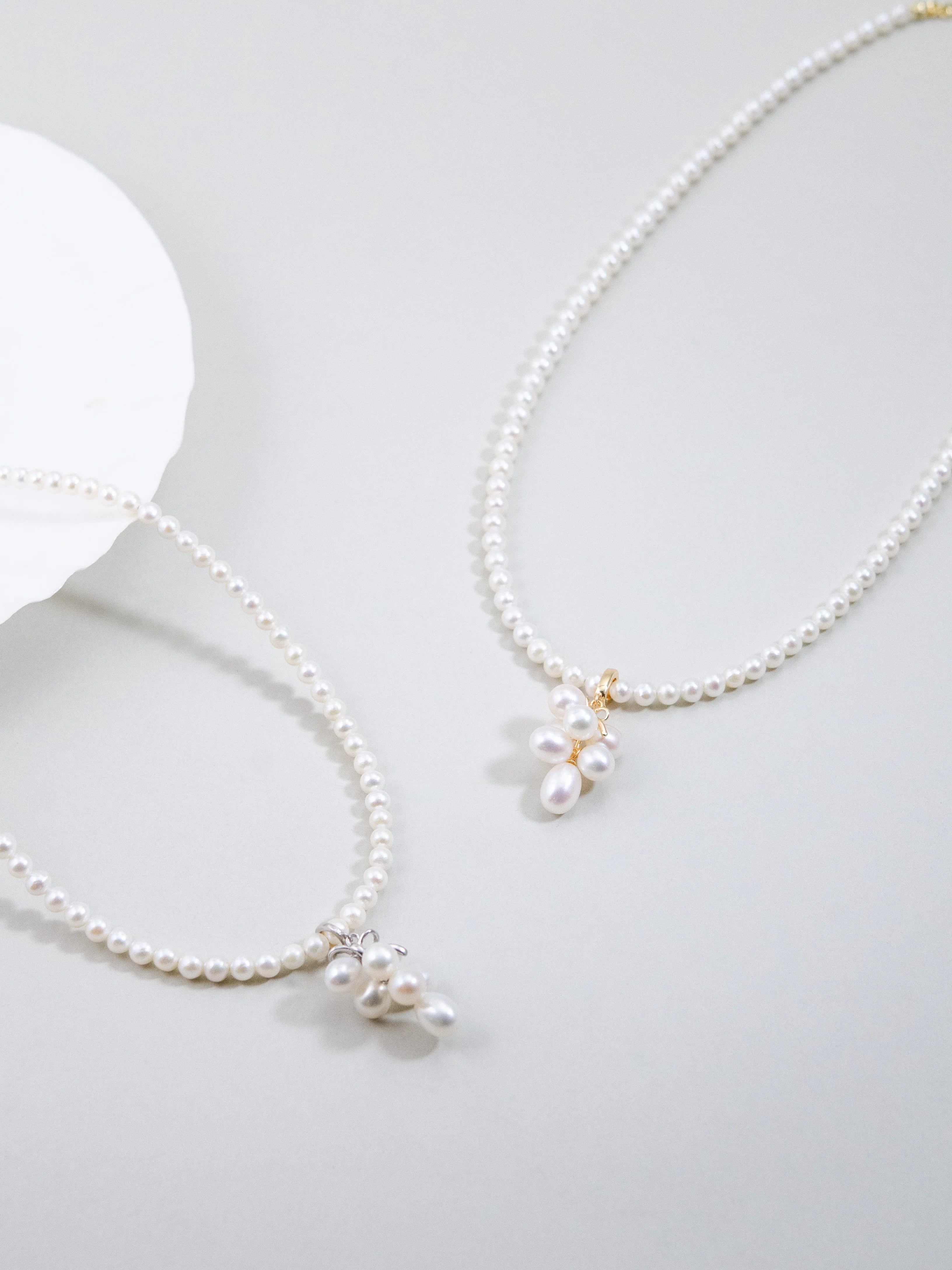 淡水パール ネックレス - 【2色展開】純白の房(ふさ) / ベビーパール & バロックパール 6月誕生石 SV925 (K14GP)