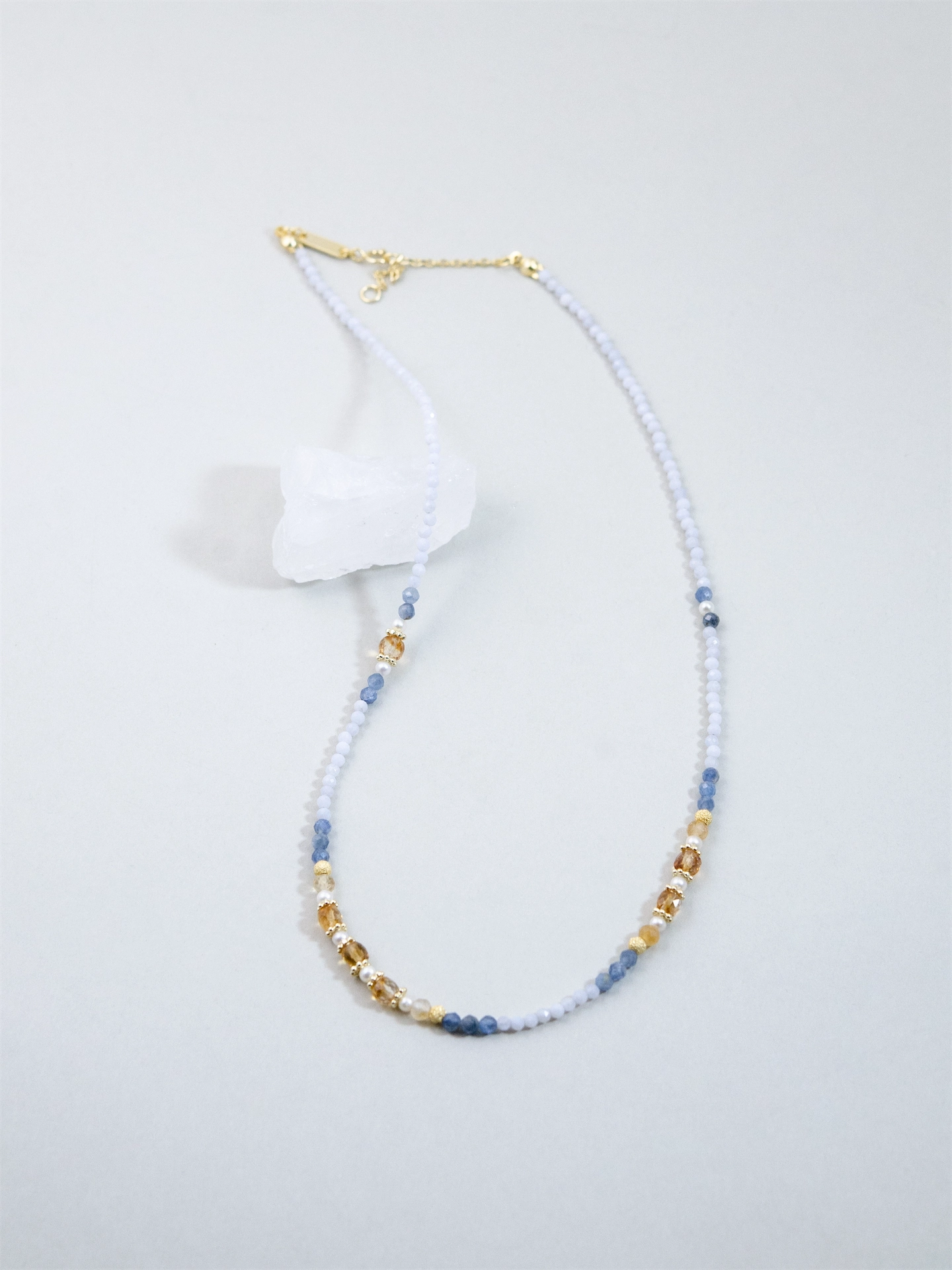 パープルアゲート & カイヤナイト & シトリン ネックレス - 【薄明（はくめい）の空】 夜明けのグラデーション / 11月誕生石 SV925 (K14GP)