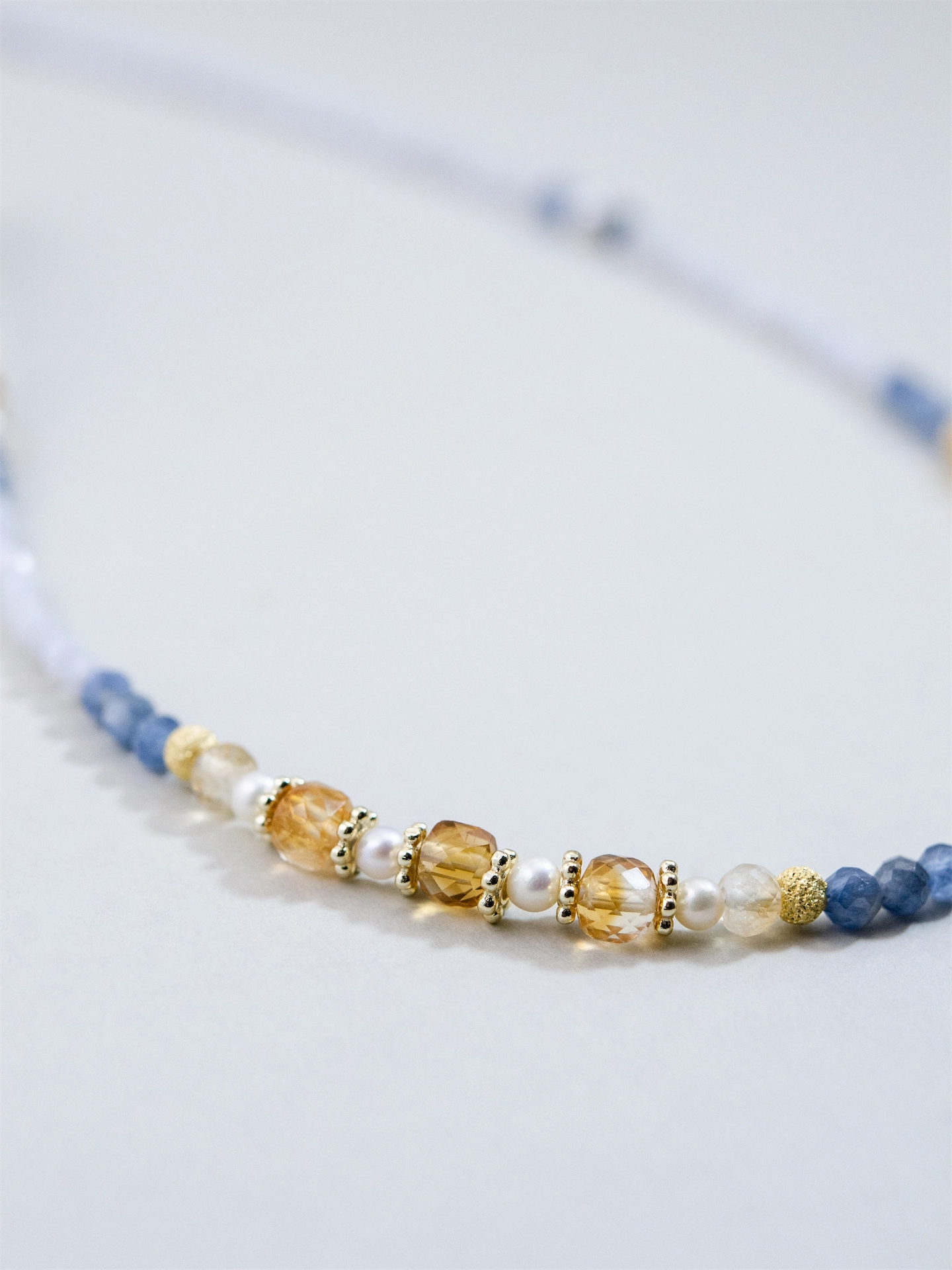 パープルアゲート & カイヤナイト & シトリン ネックレス - 【薄明（はくめい）の空】 夜明けのグラデーション / 11月誕生石 SV925 (K14GP)