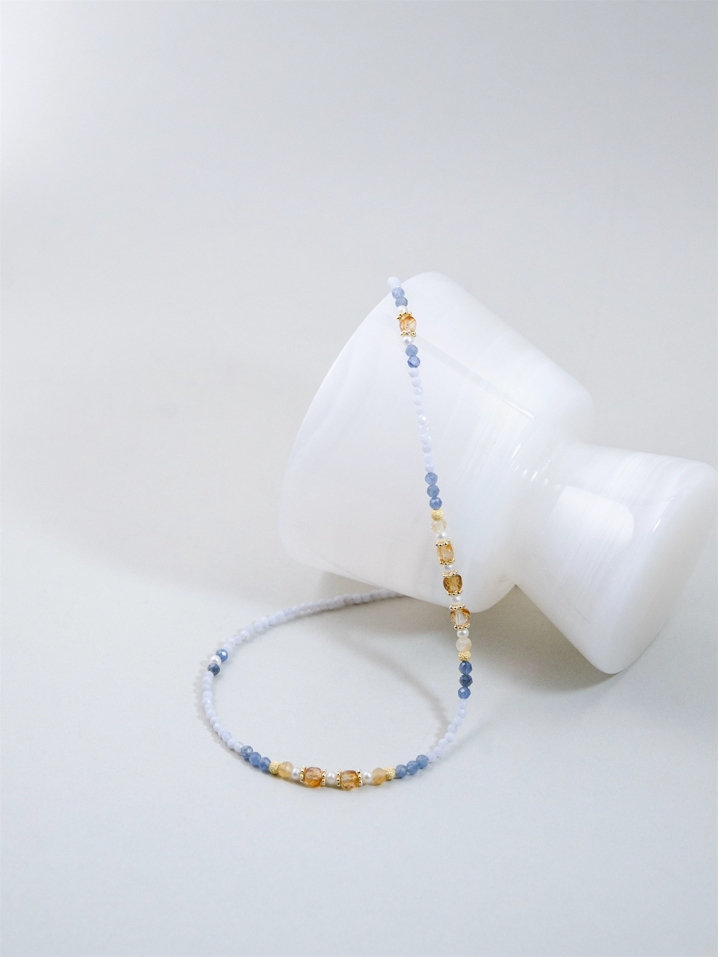 パープルアゲート & カイヤナイト & シトリン ネックレス - 【薄明（はくめい）の空】 夜明けのグラデーション / 11月誕生石 SV925 (K14GP)