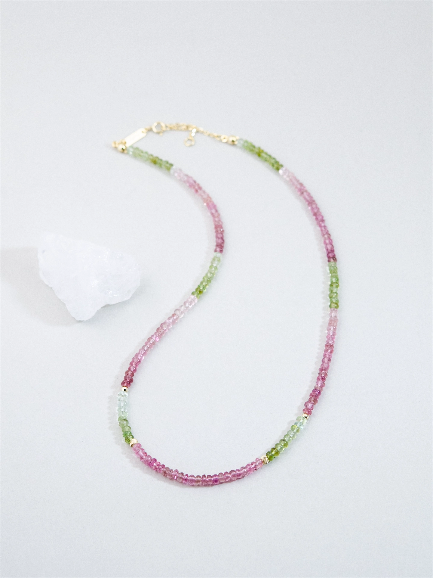 トルマリン ネックレス - 【春の回廊（かいろう）】 桜色と若草色のリズム / 10月誕生石 SV925 (K14GP)