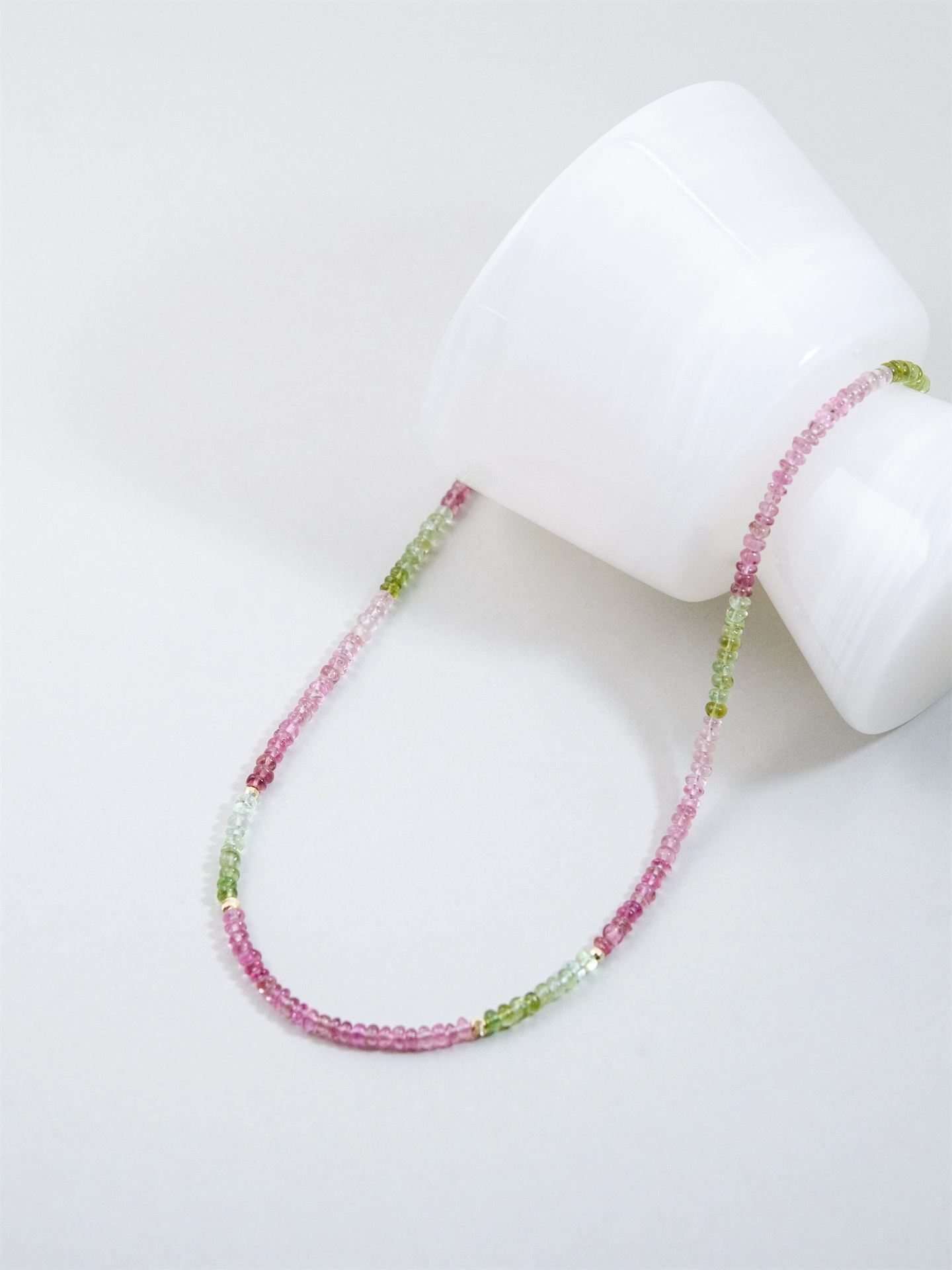 トルマリン ネックレス - 【春の回廊（かいろう）】 桜色と若草色のリズム / 10月誕生石 SV925 (K14GP)