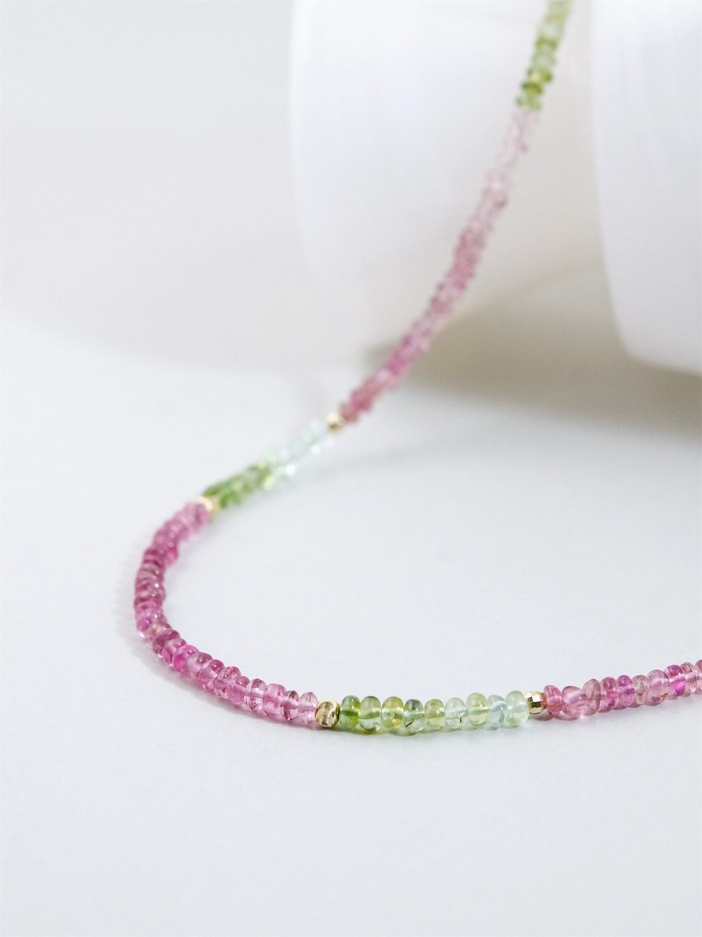 トルマリン ネックレス - 【春の回廊（かいろう）】 桜色と若草色のリズム / 10月誕生石 SV925 (K14GP)