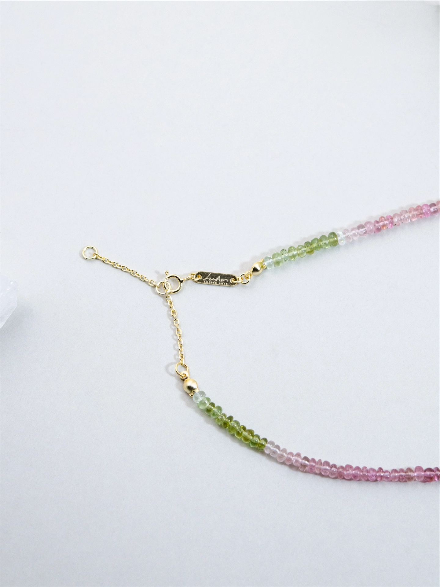 トルマリン ネックレス - 【春の回廊（かいろう）】 桜色と若草色のリズム / 10月誕生石 SV925 (K14GP)