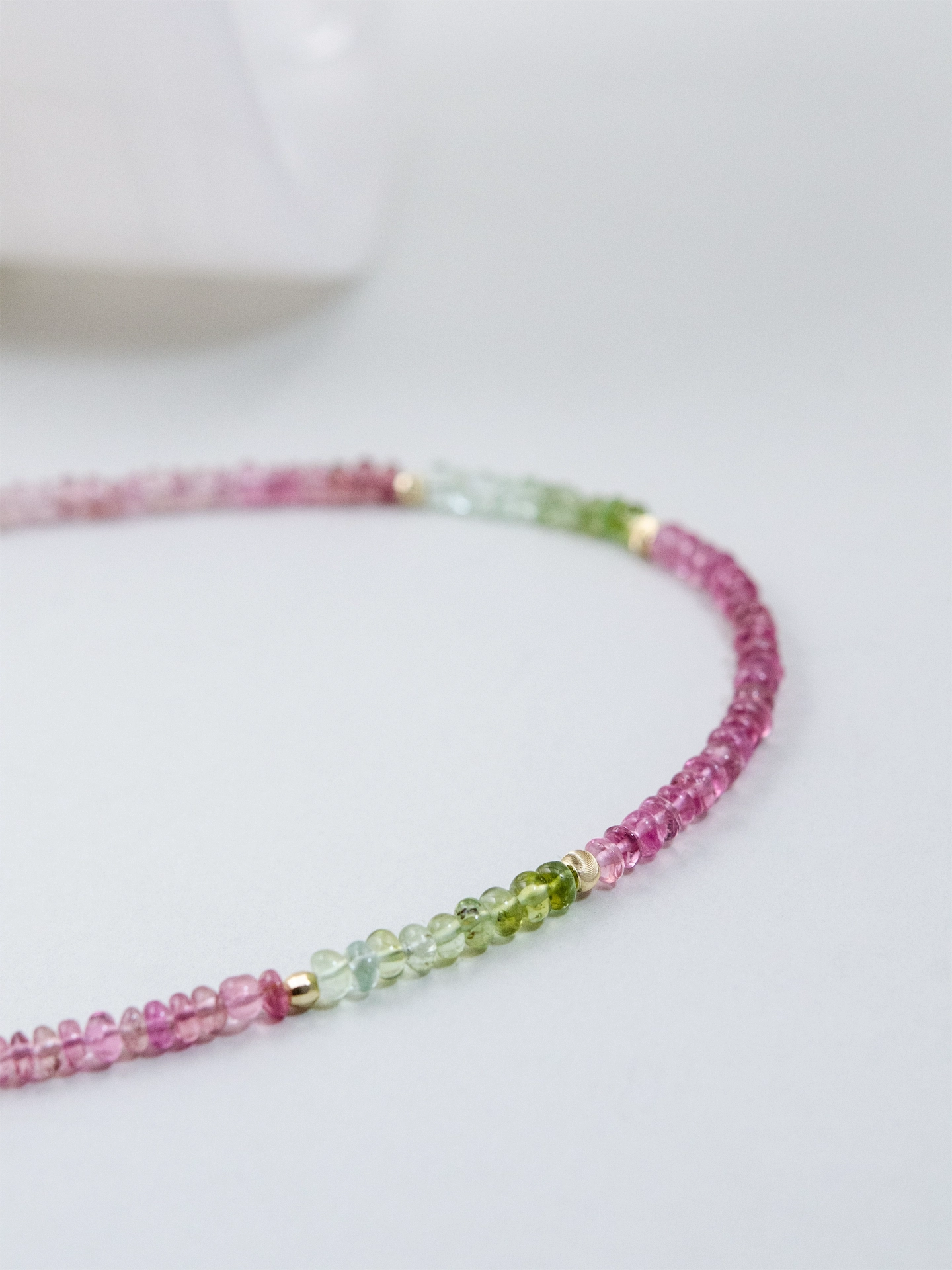 トルマリン ネックレス - 【春の回廊（かいろう）】 桜色と若草色のリズム / 10月誕生石 SV925 (K14GP)