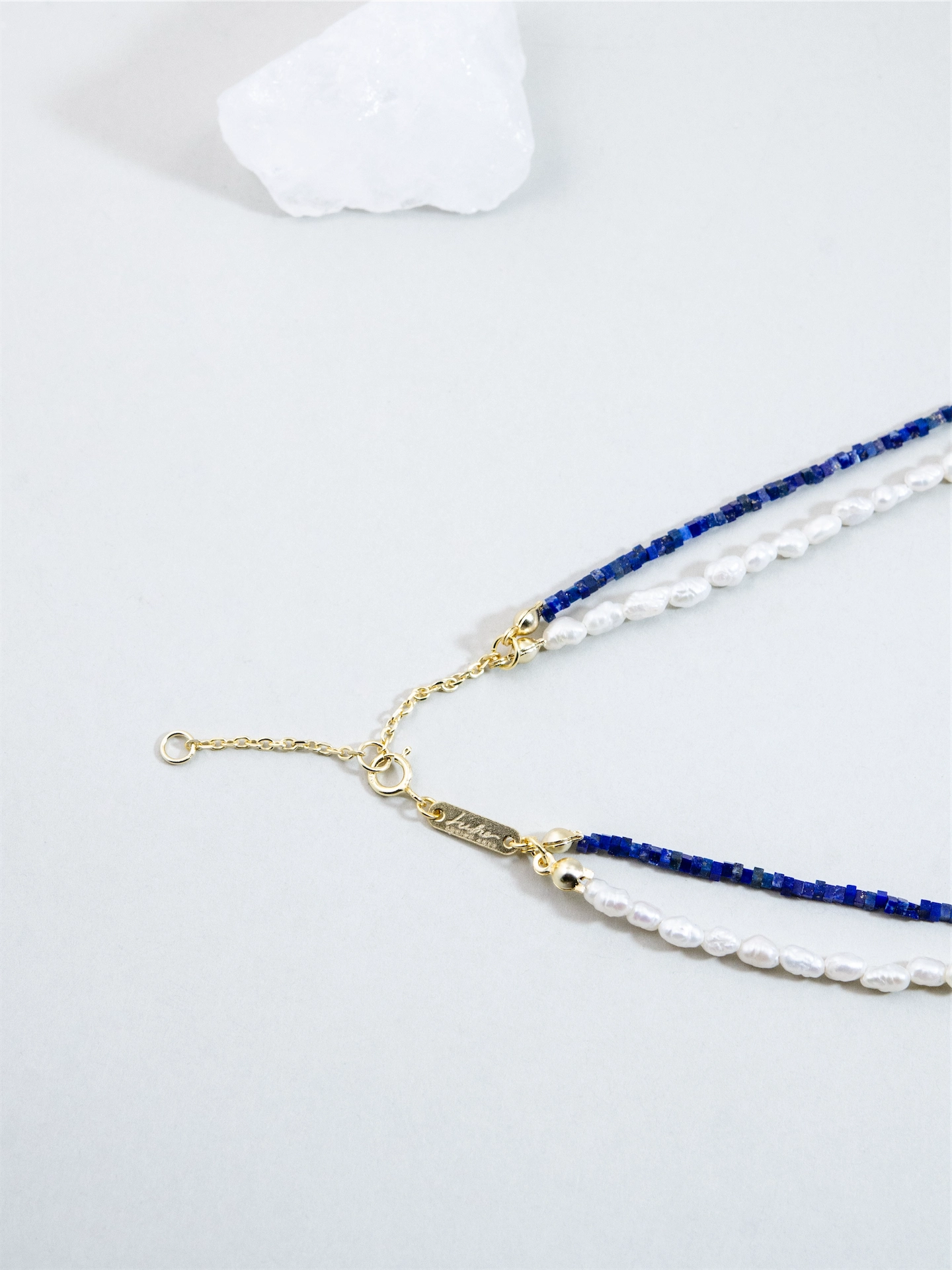 ラピスラズリ & パール 2連ネックレス - 【星月夜（ほしづきよ）のゴールド・ハート】 天空の青と純真な輝き / 12月・9月・6月誕生石 SV925 (K14GP)