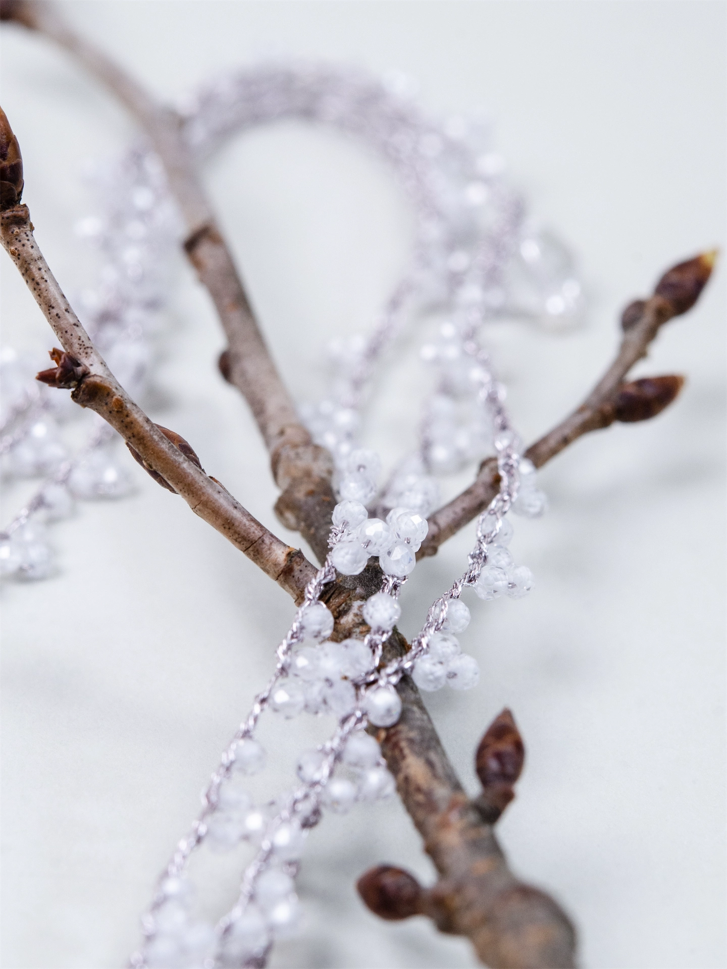 ホワイトジルコン 3way ロングネックレス - 【白銀の霧】銀糸のタティングレース / 120cm