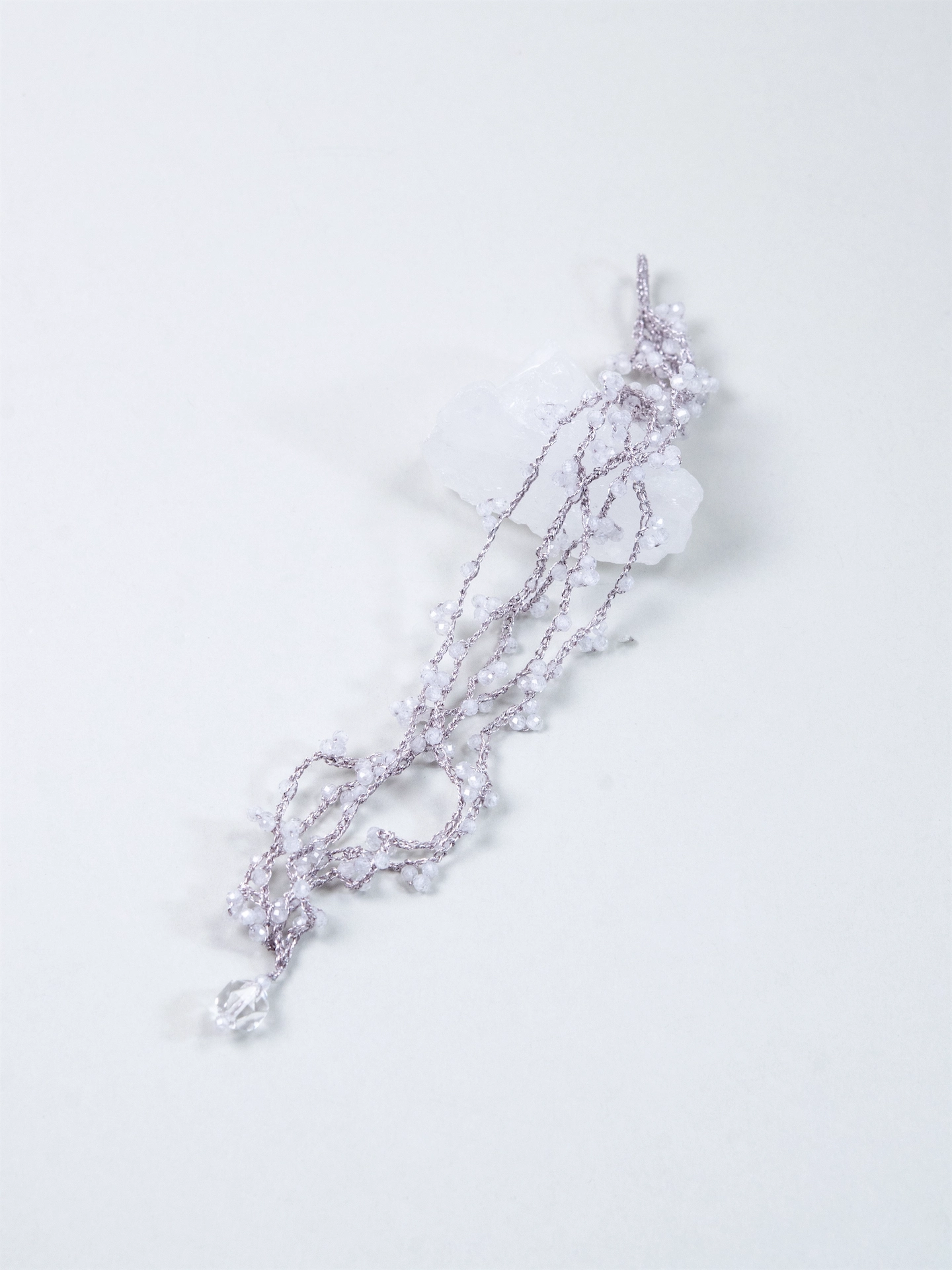 ホワイトジルコン 5連ブレスレット - 【光のヴェール】銀糸のタティングレース / 17cm