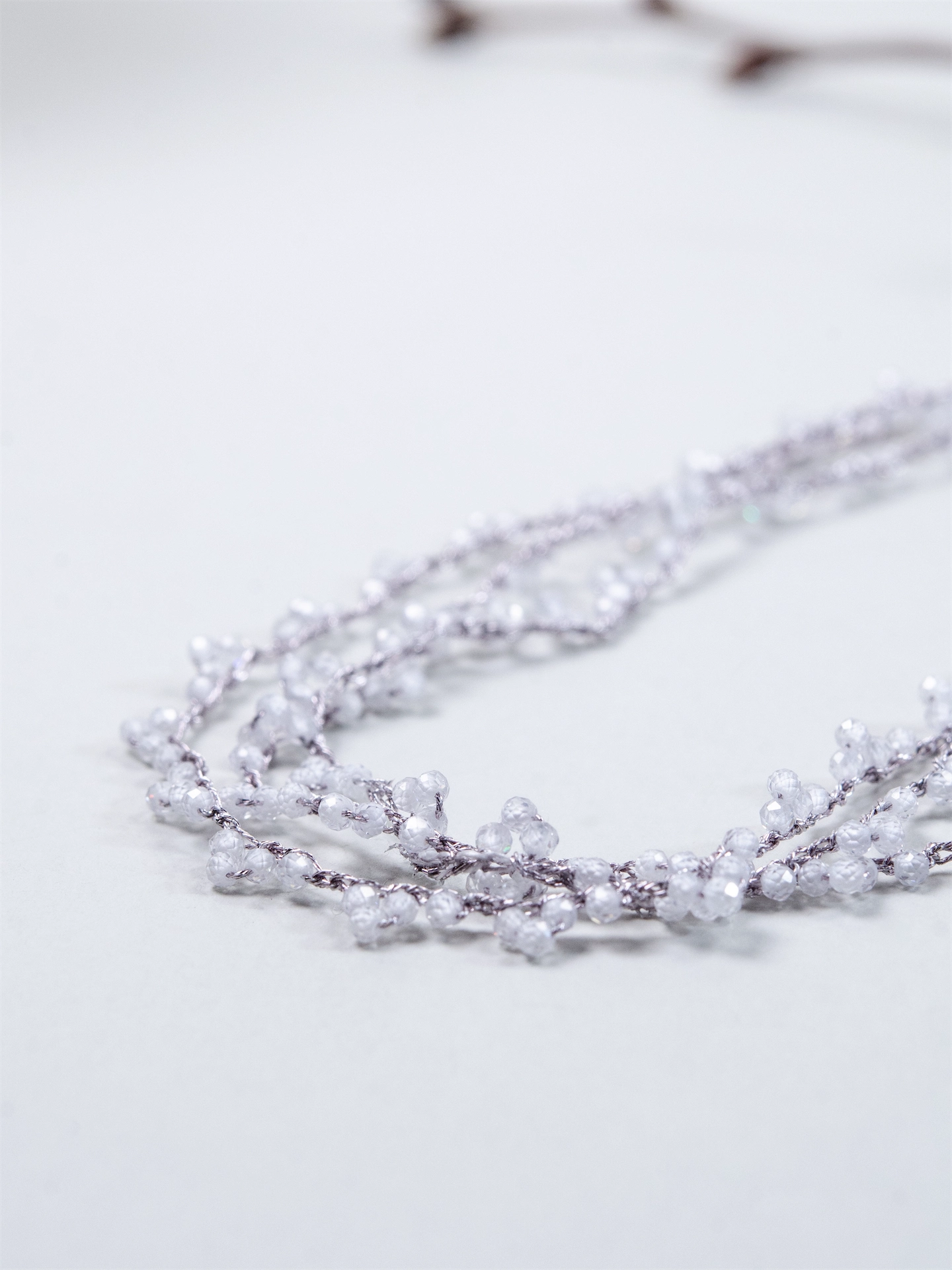 ホワイトジルコン 3way ロングネックレス - 【白銀の霧】銀糸のタティングレース / 120cm