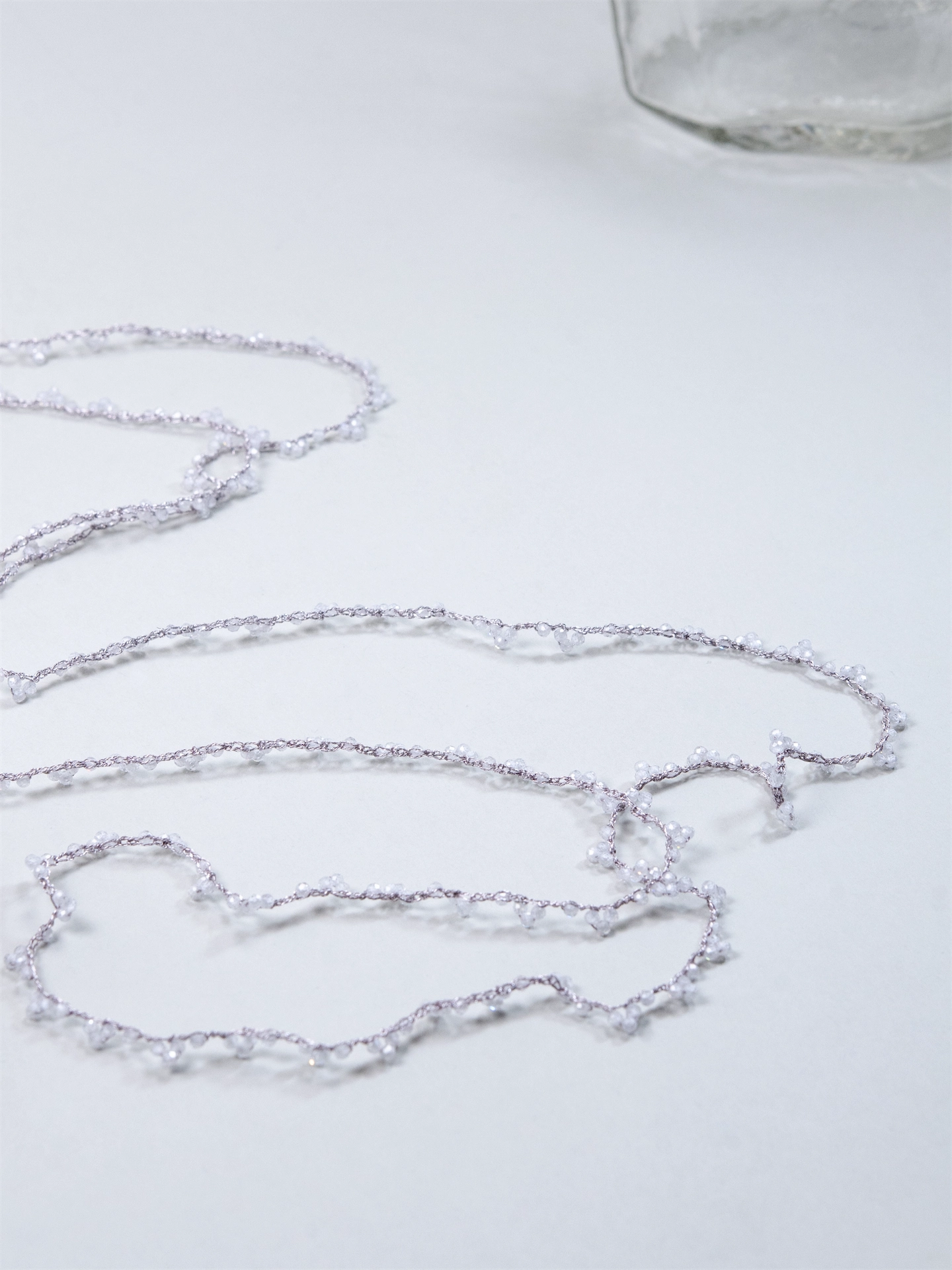 ホワイトジルコン 3way ロングネックレス - 【白銀の霧】銀糸のタティングレース / 120cm