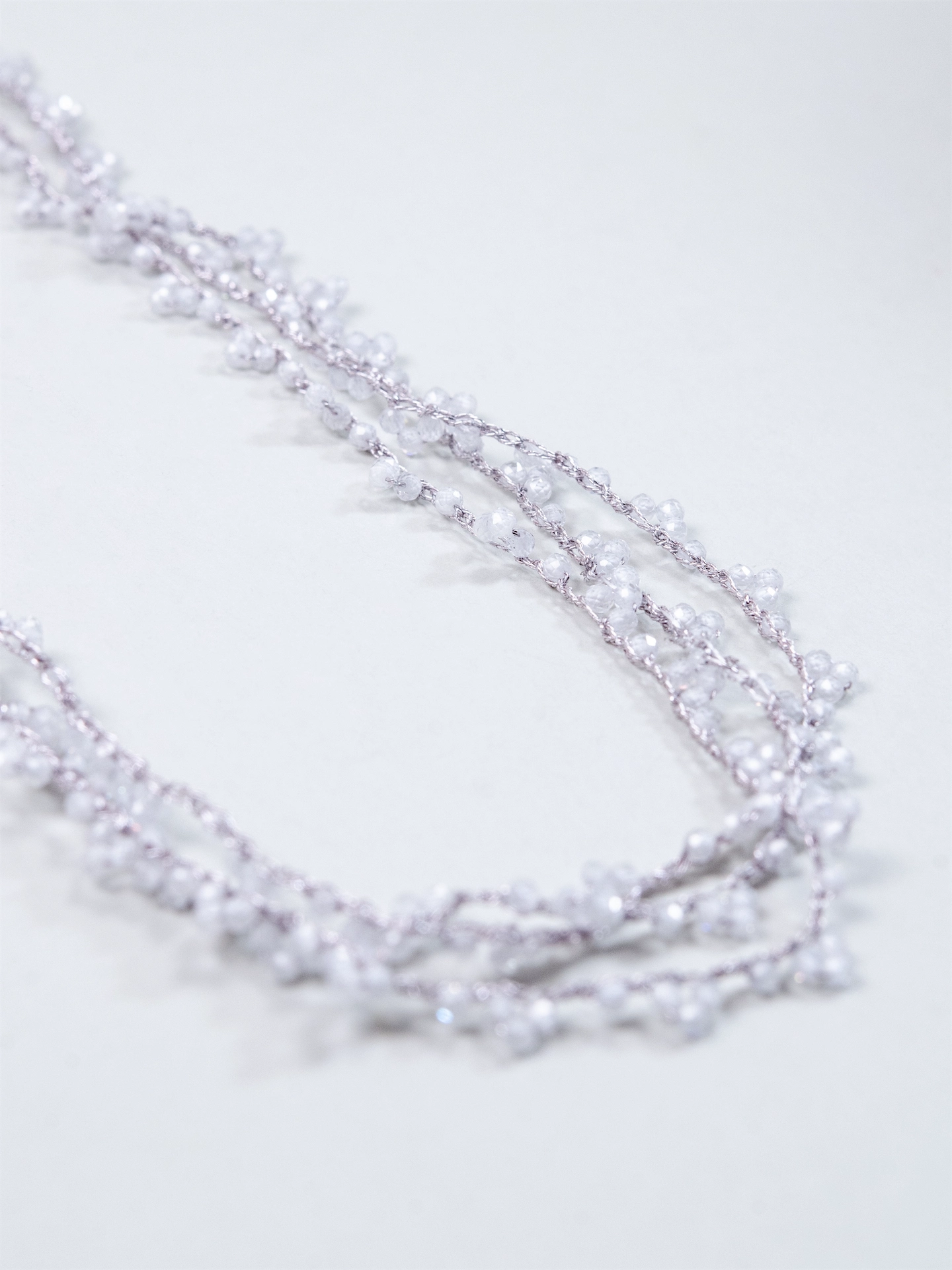 ホワイトジルコン 3way ロングネックレス - 【白銀の霧】銀糸のタティングレース / 120cm