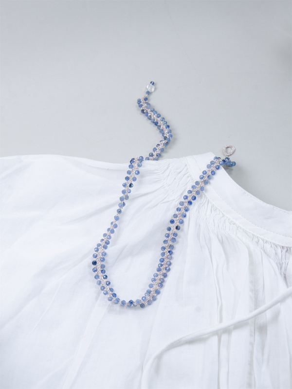 カイヤナイト クロッシェ ショートネックレス〈氷の華〉SV925 高輝度メタリックコード ／ 40cm 手仕事の梭編｜神戸アトリエ LUCINE