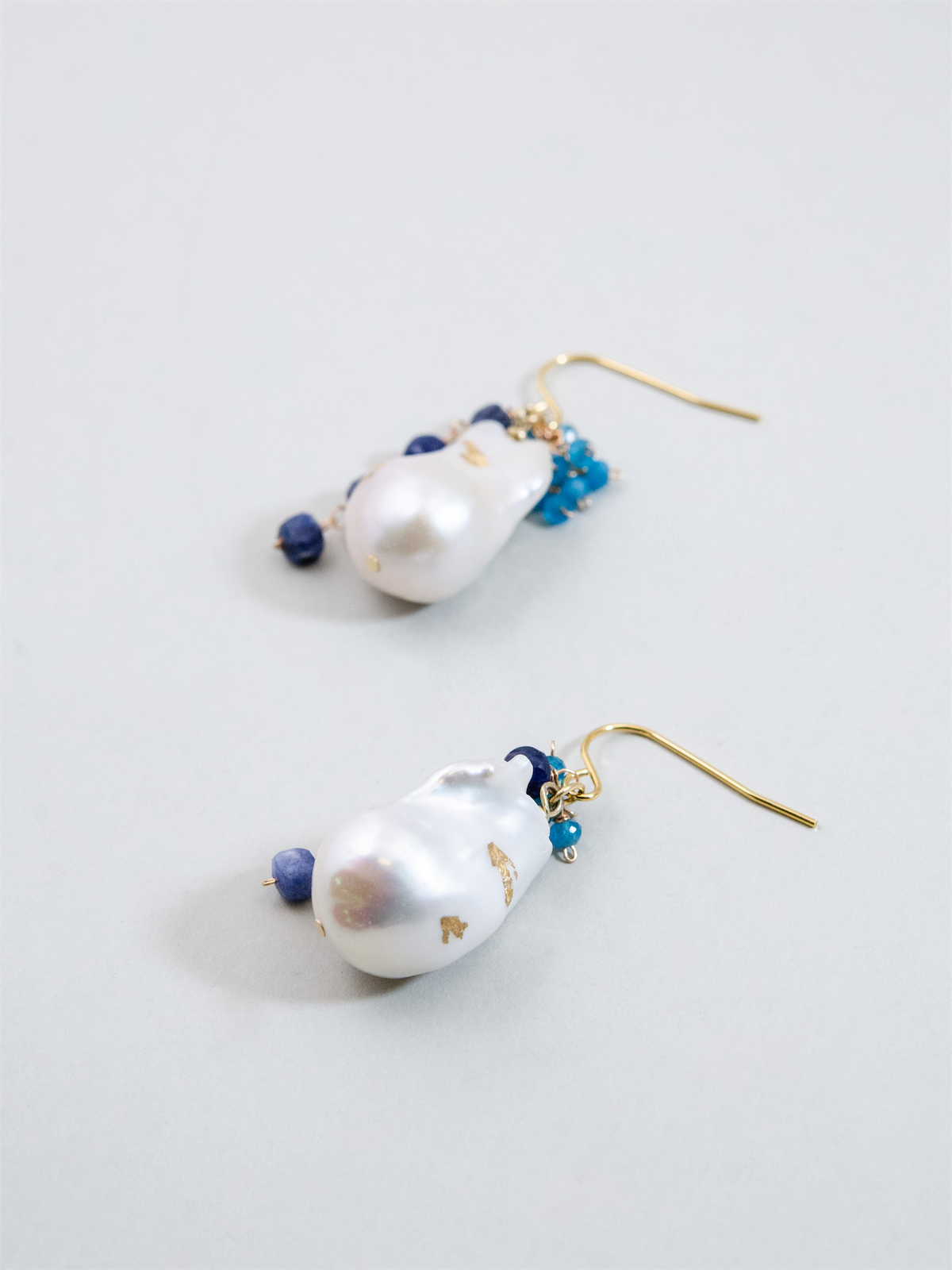 バロックパール × ブルー天然石 ピアス/イヤリング - 【人魚の涙】金具変更可