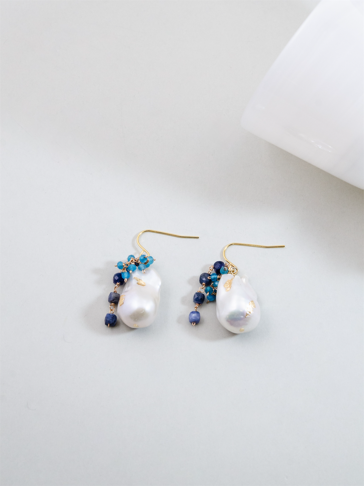 バロックパール × ブルー天然石 ピアス/イヤリング - 【人魚の涙】金具変更可