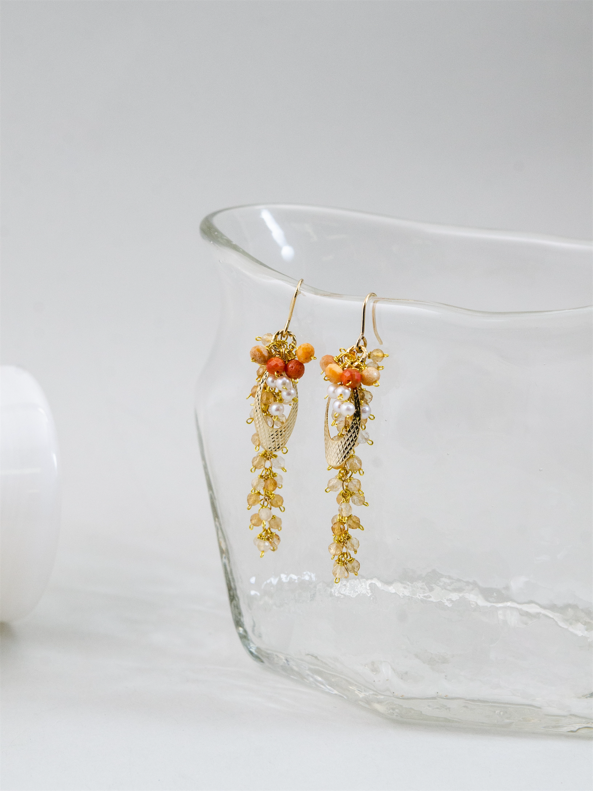 シトリン × 赤瑪瑙 ヴィンテージ風 ロングピアス/イヤリング - 【黄金の光】金具変更可