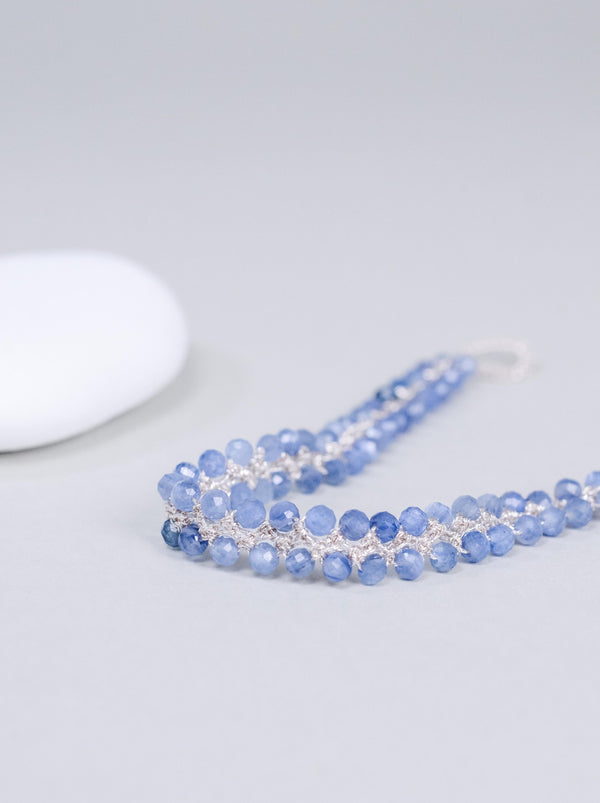カイヤナイト クロッシェ ブレスレット〈氷の華〉SV925 高輝度メタリックコード ／ 手仕事のレース編み｜神戸アトリエ LUCINE
