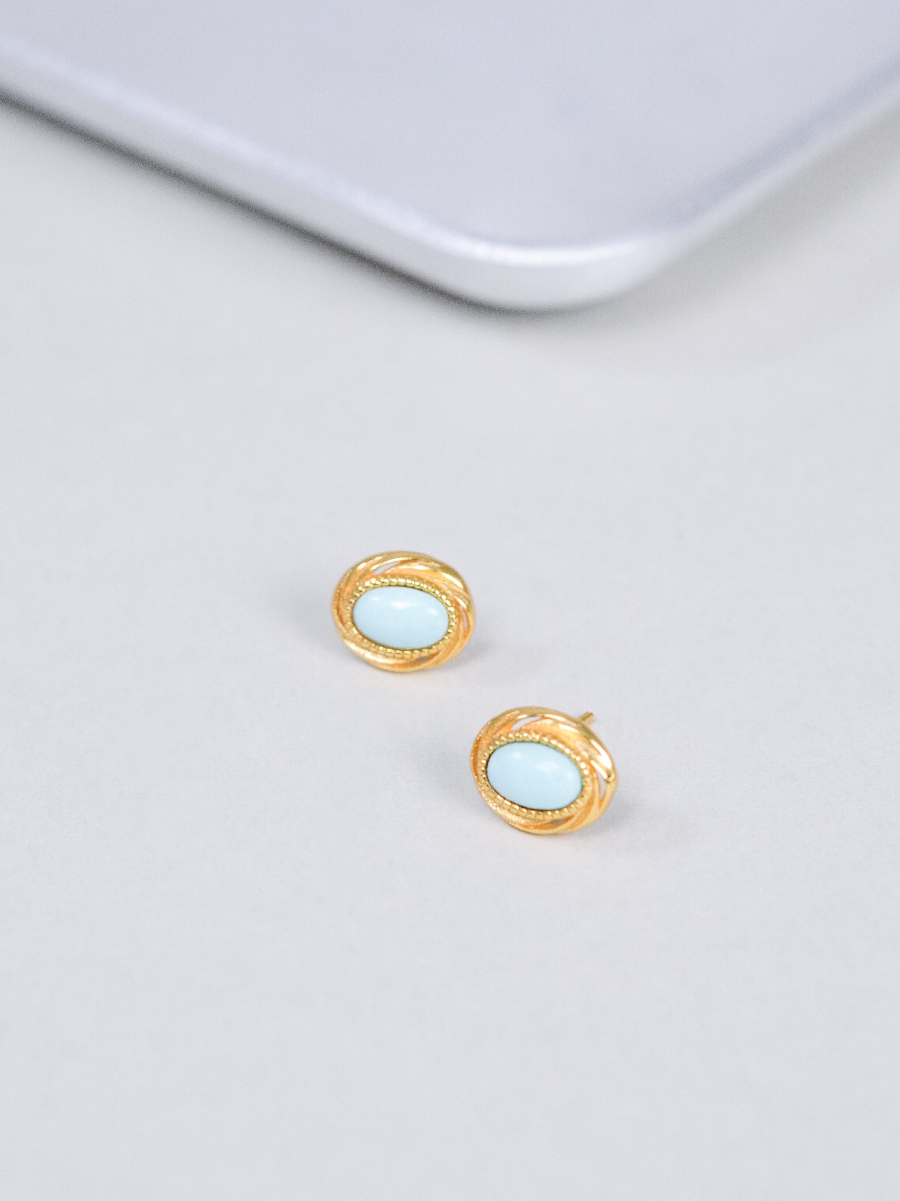 ターコイズ 一粒ピアス SV925 18Kゴールドメッキ オーバル ユニ