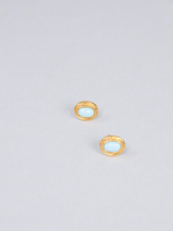 ターコイズ 一粒ピアス〈空と大地を、耳もとに〉SV925 18Kゴールドメッキ ／ オーバル ユニセックス｜神戸アトリエ LUCINE