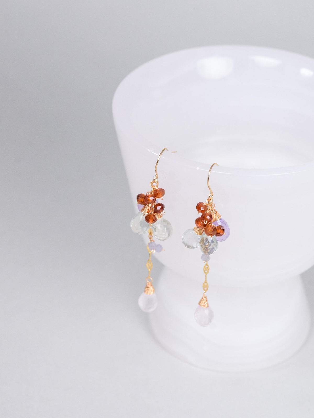 フォンタストーン & クォーツ ピアス〈夕あかりを、ひとしずく。〉14KGF/SV925/ステンレス ロングピアス ／ 4月誕生石 ユニセックス｜神戸アトリエ LUCINE
